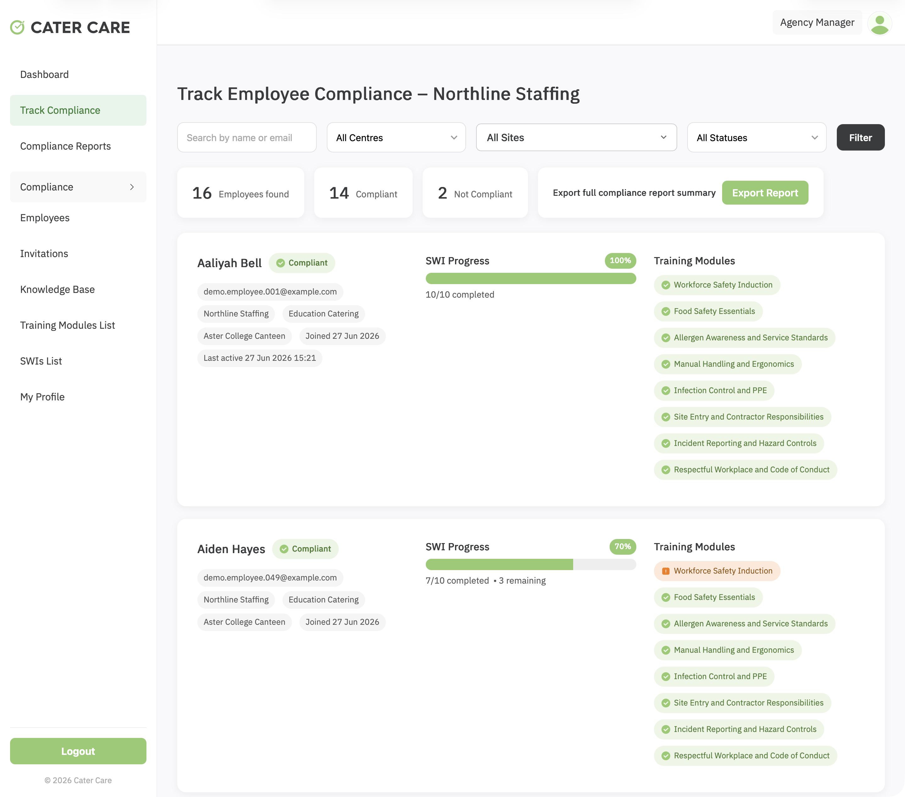 Manager compliance tracking