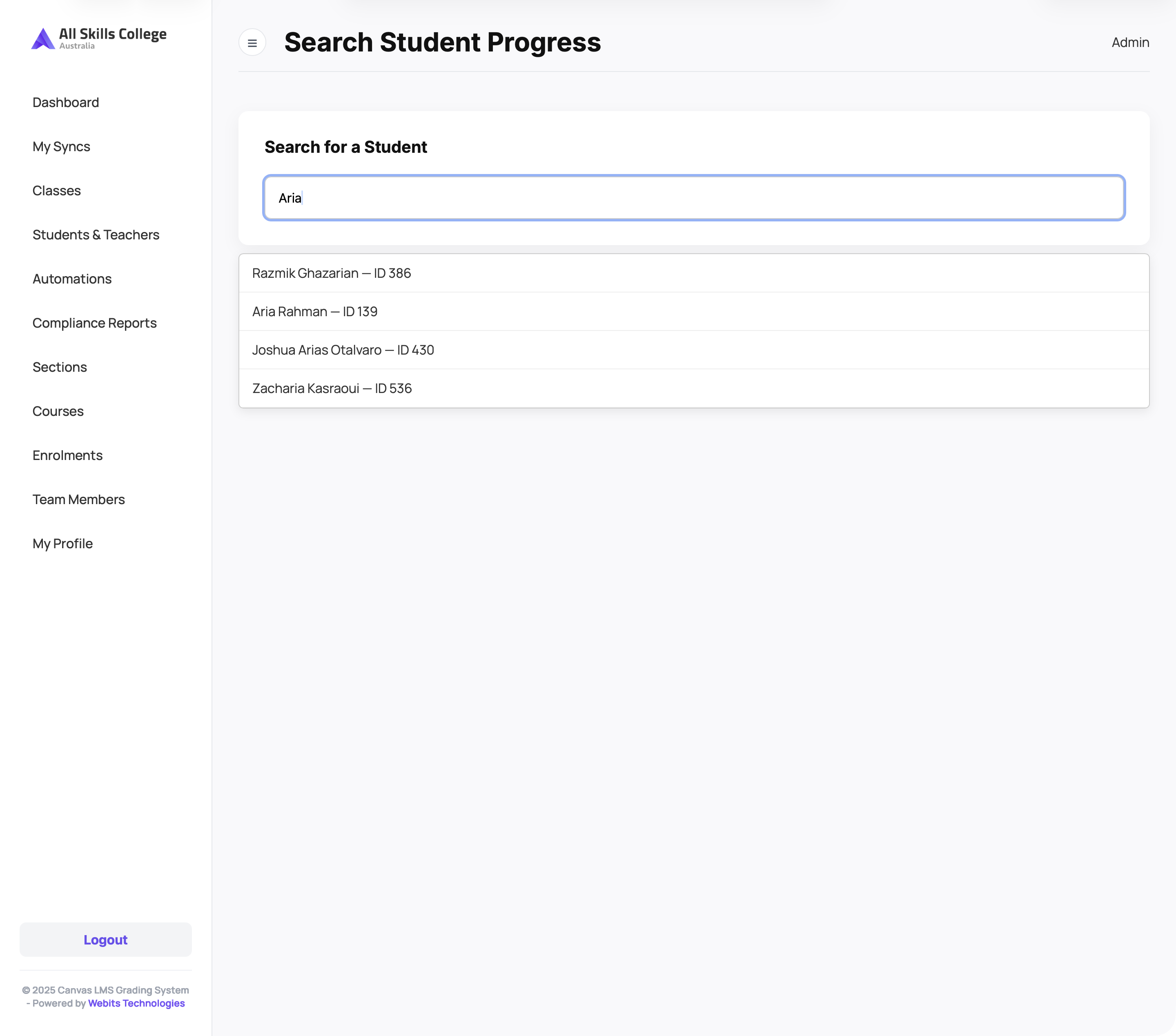 Student progress search