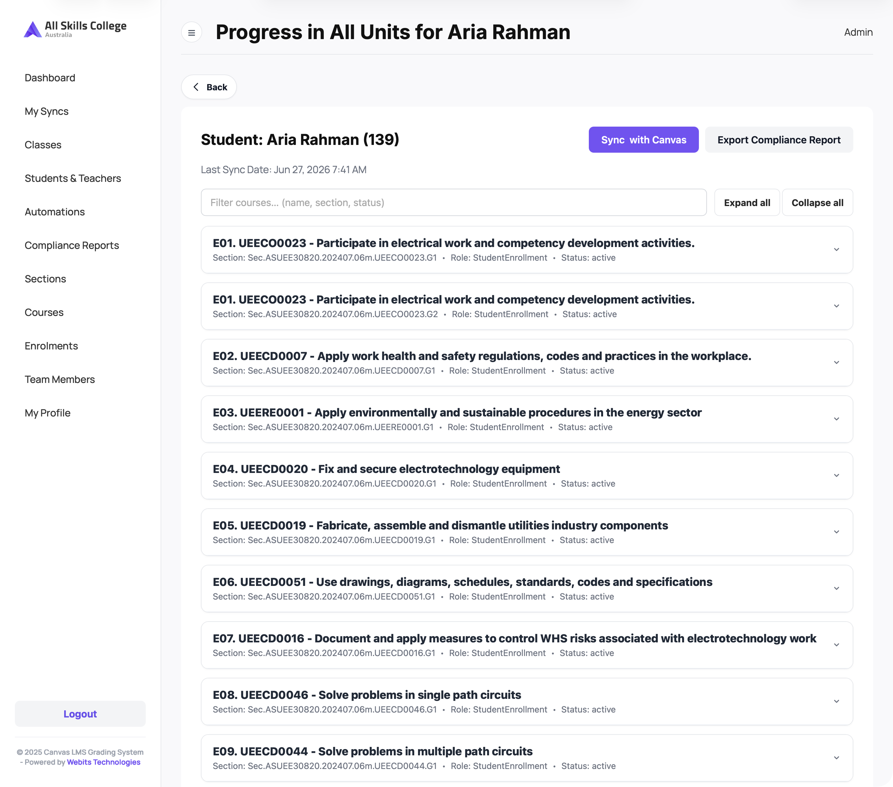 Full student overview