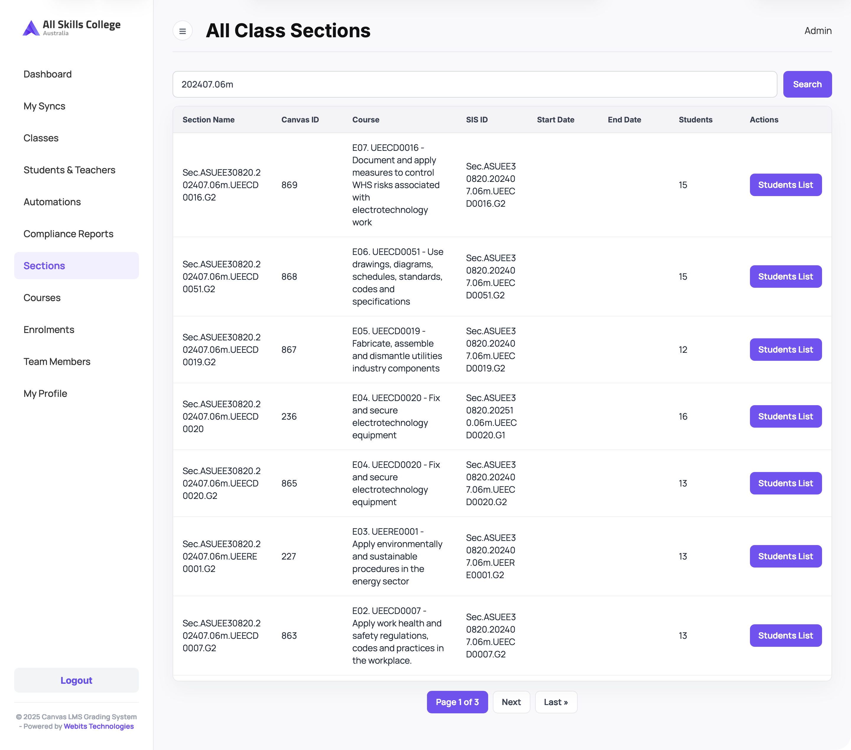 Class sections
