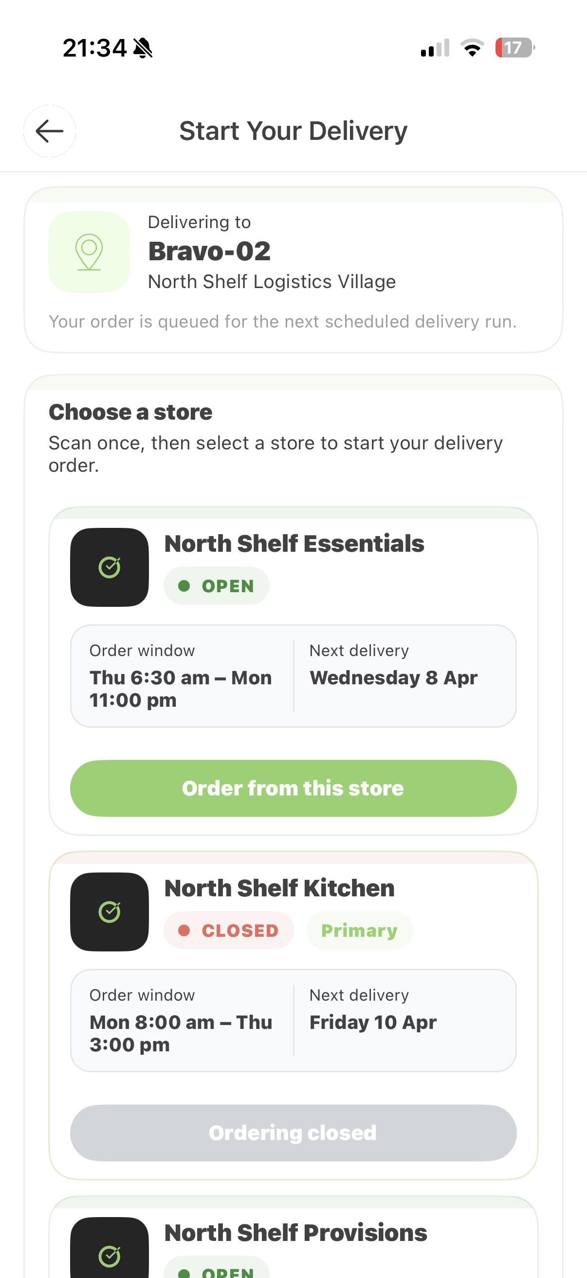 Delivery start