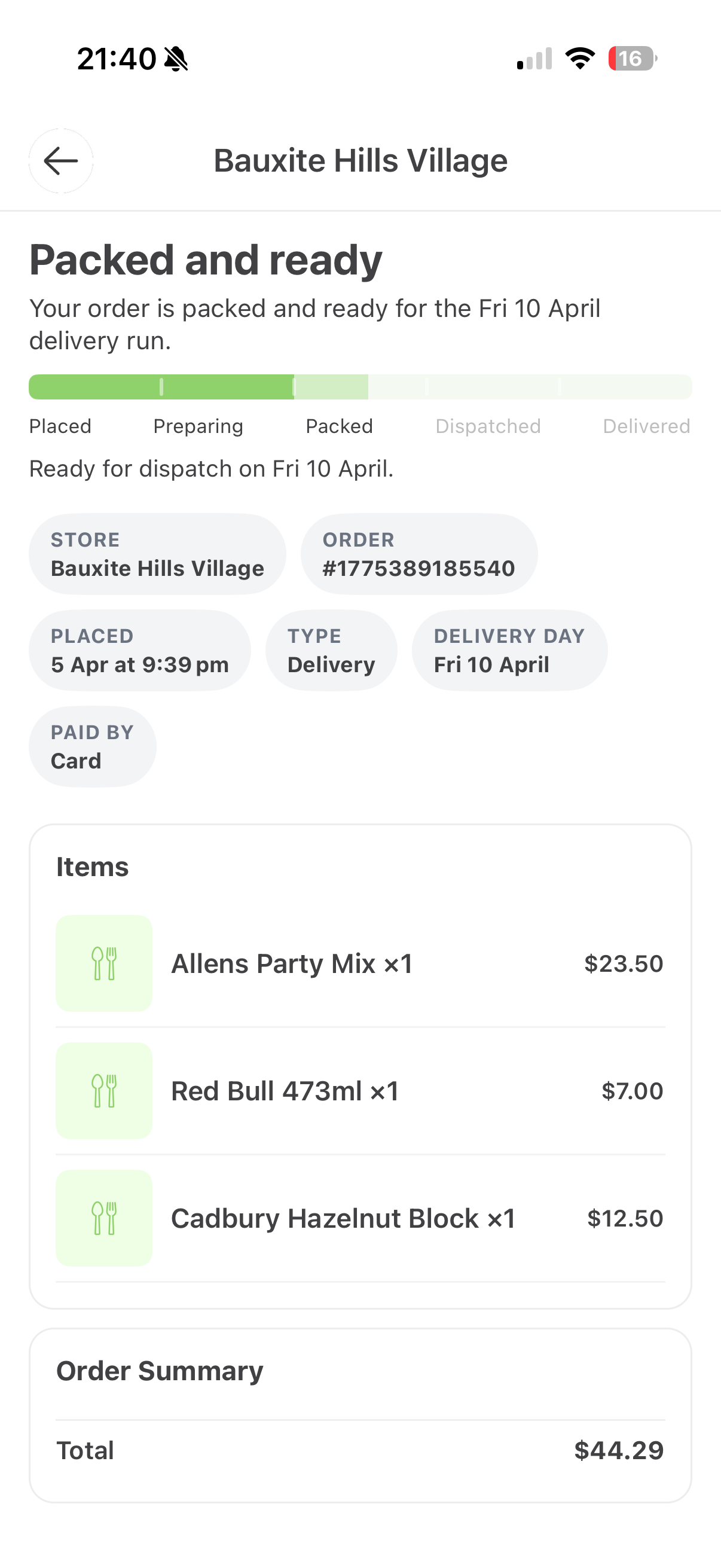 Ongoing order tracking