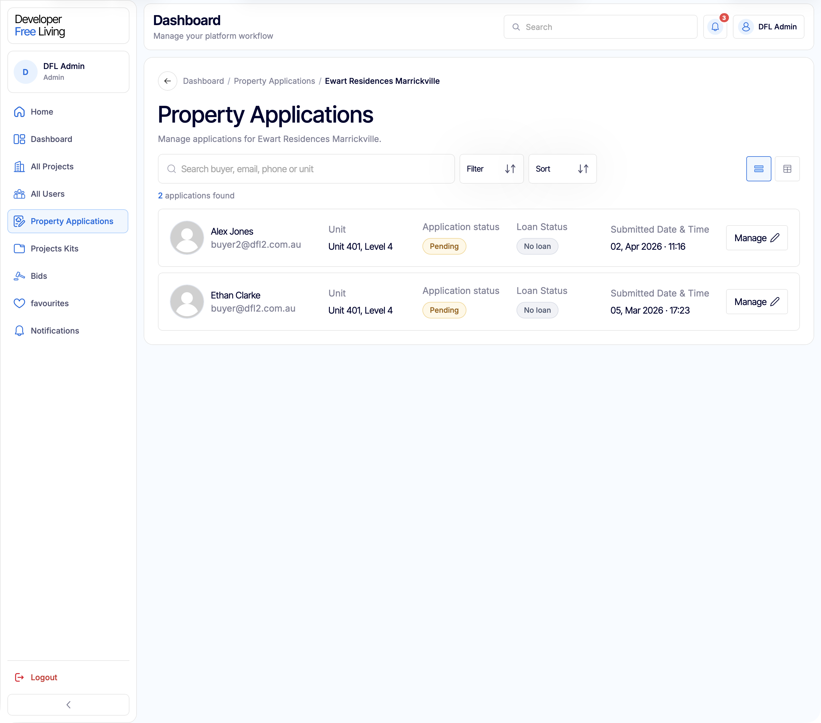 Property applications control
