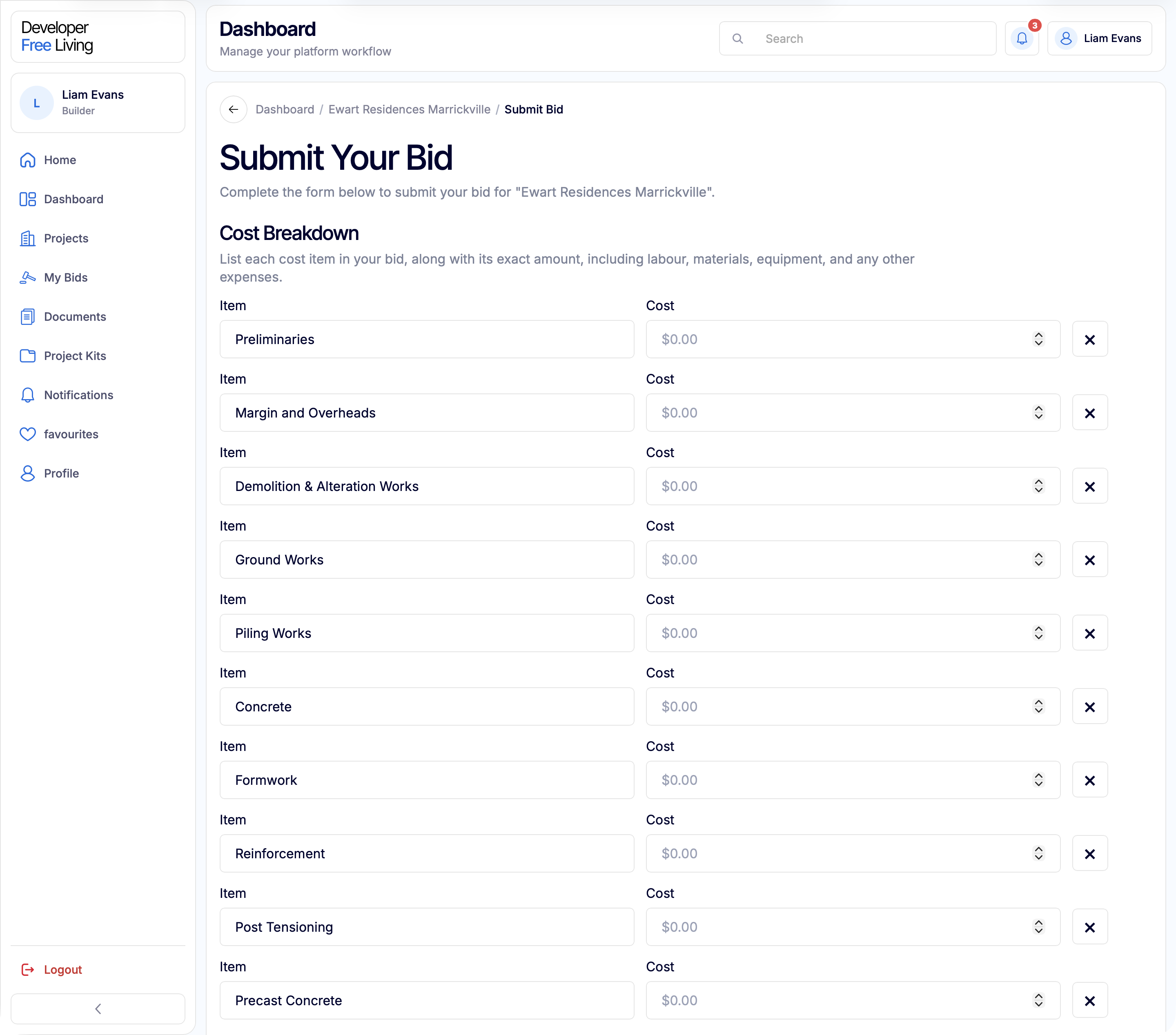 Submit bid workflow