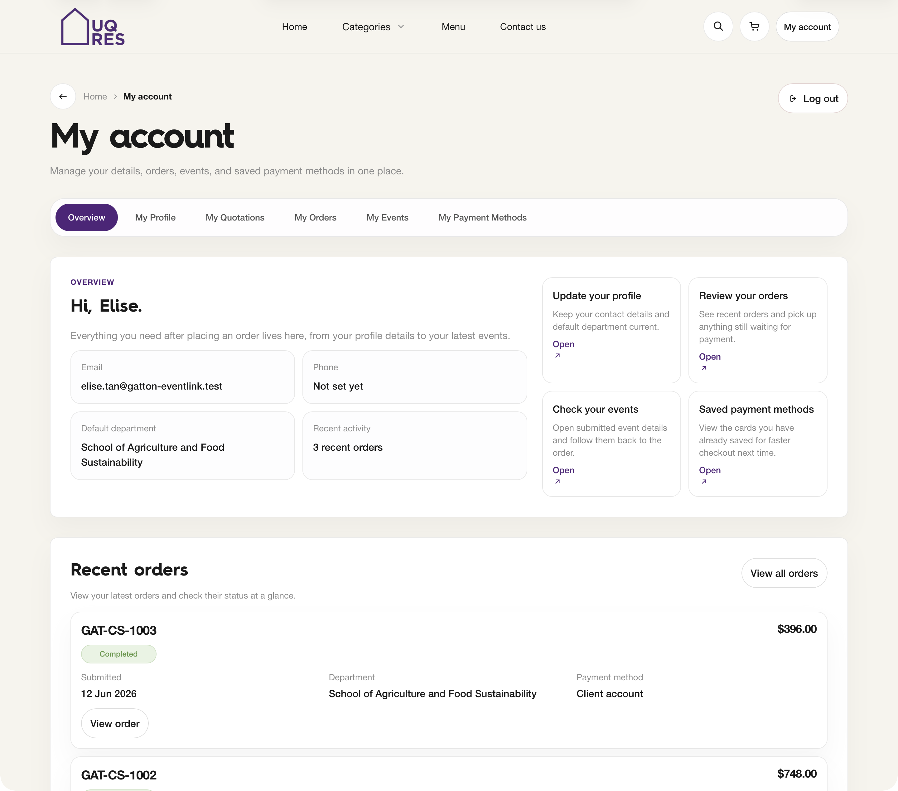 Customer account hub
