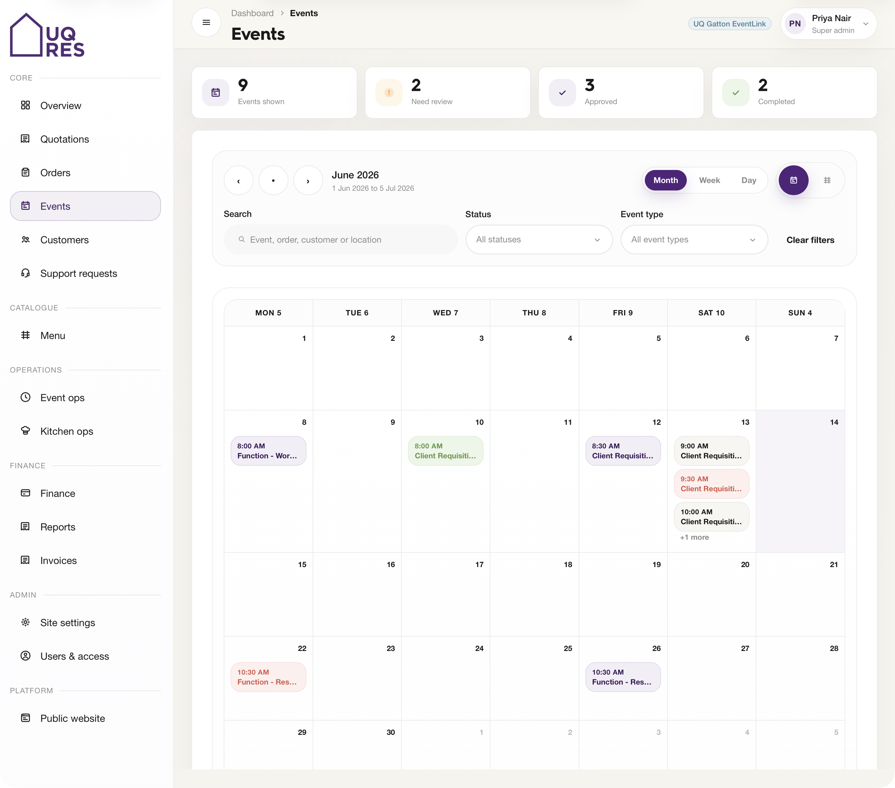 Events calendar