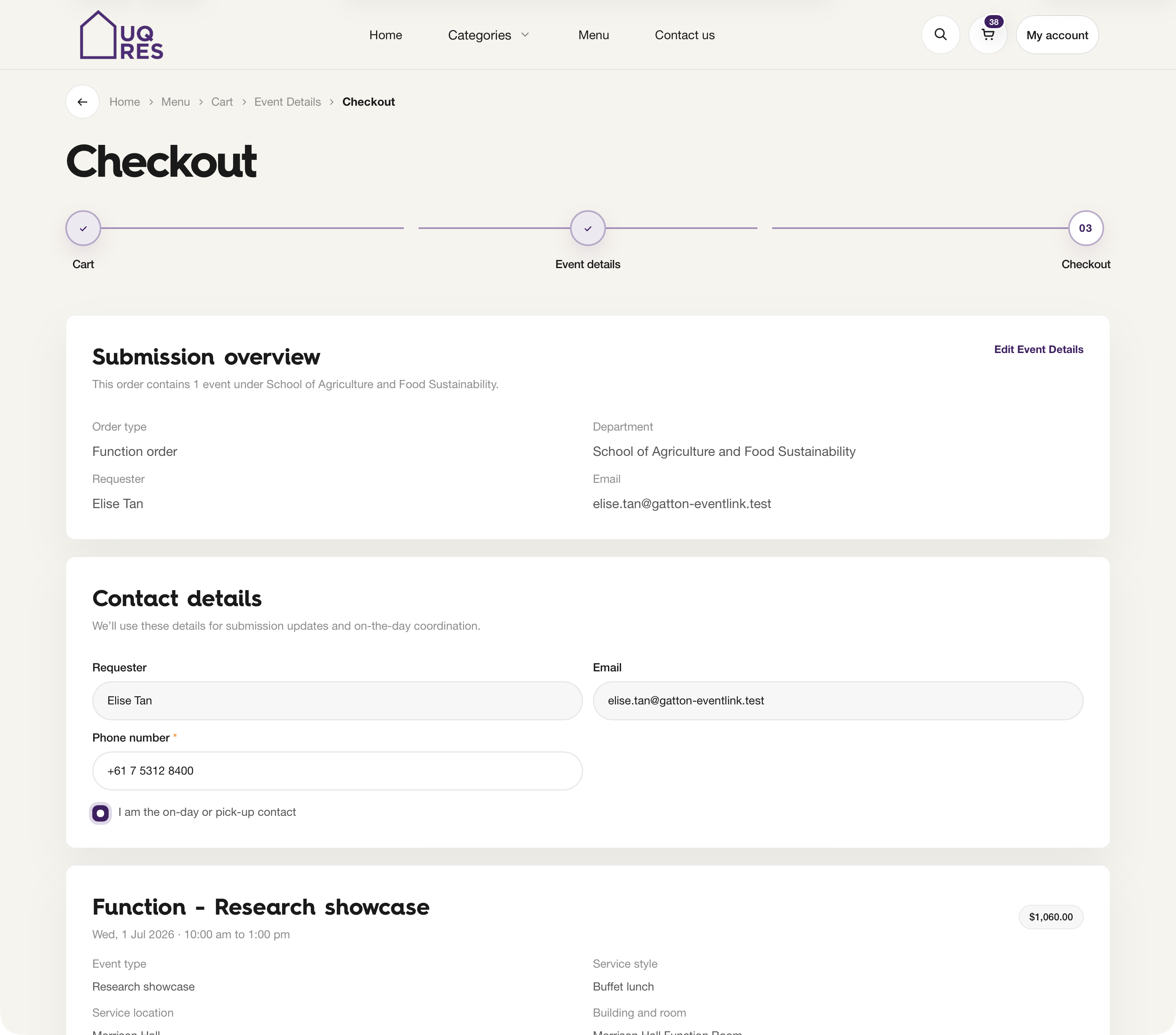 Checkout review and contact details