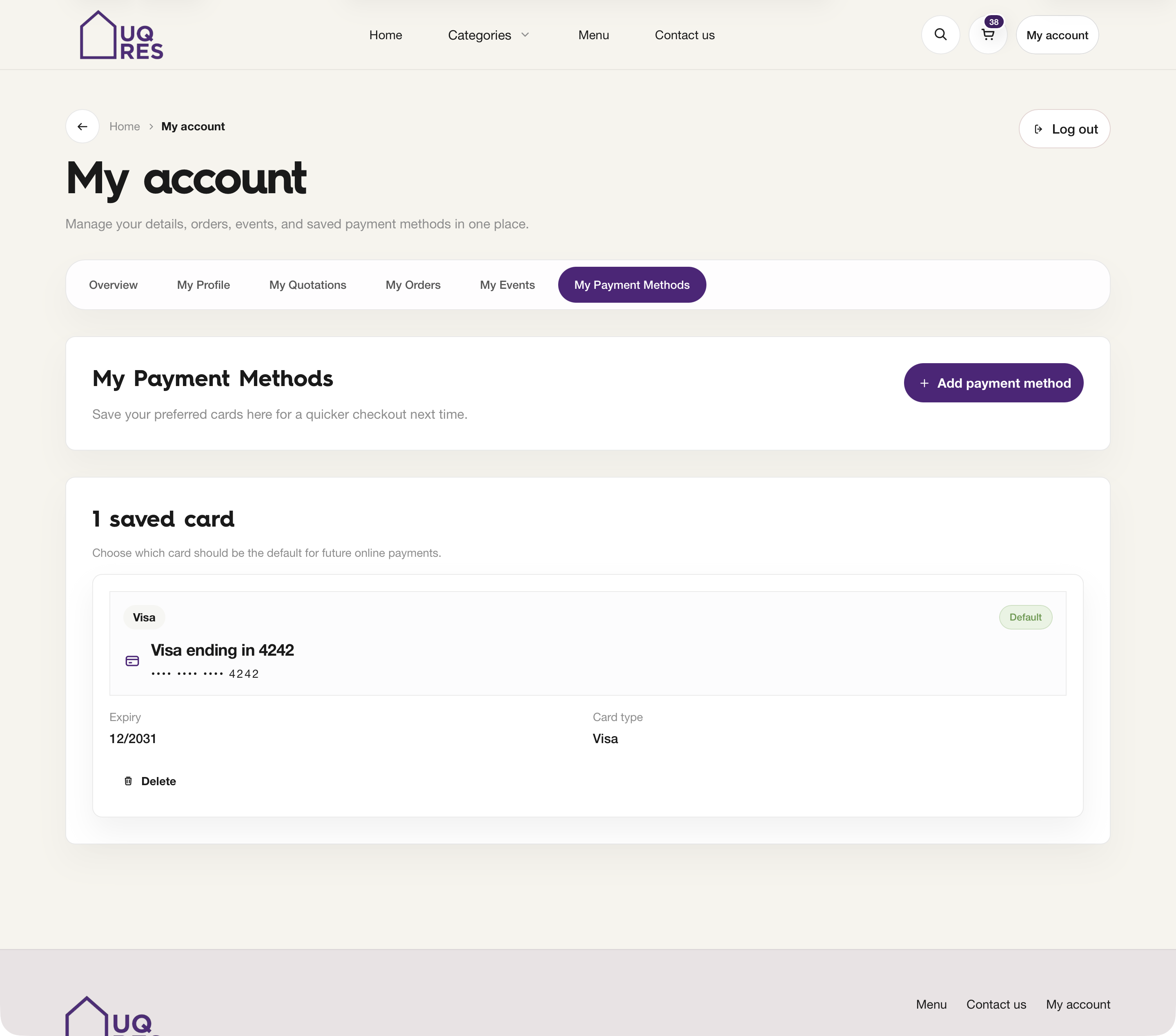 Saved card management