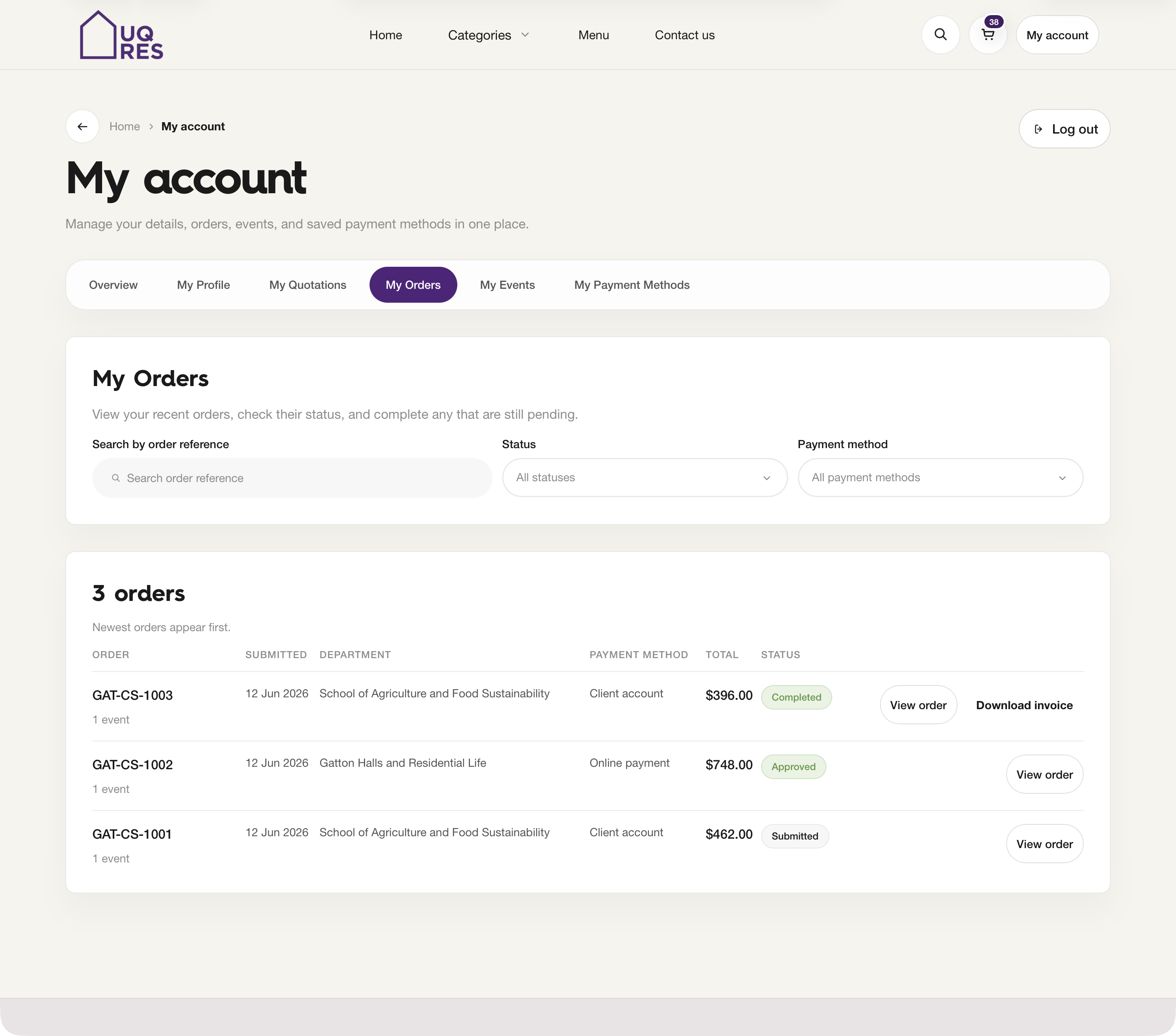 Customer order history