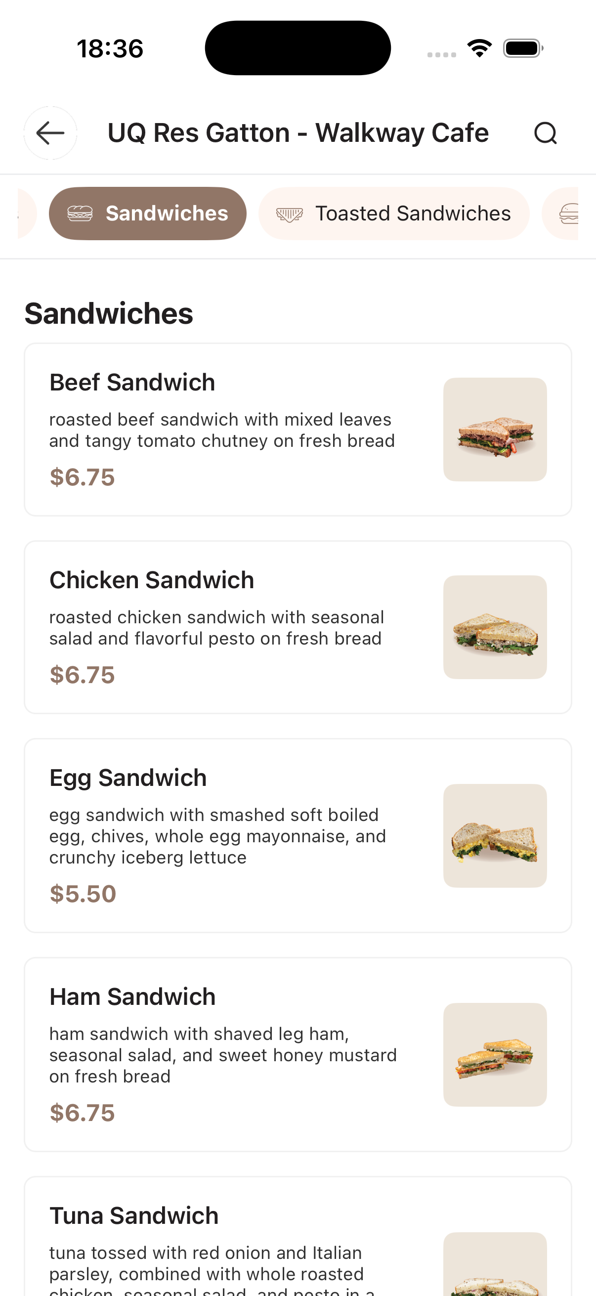 Walkway Cafe store menu