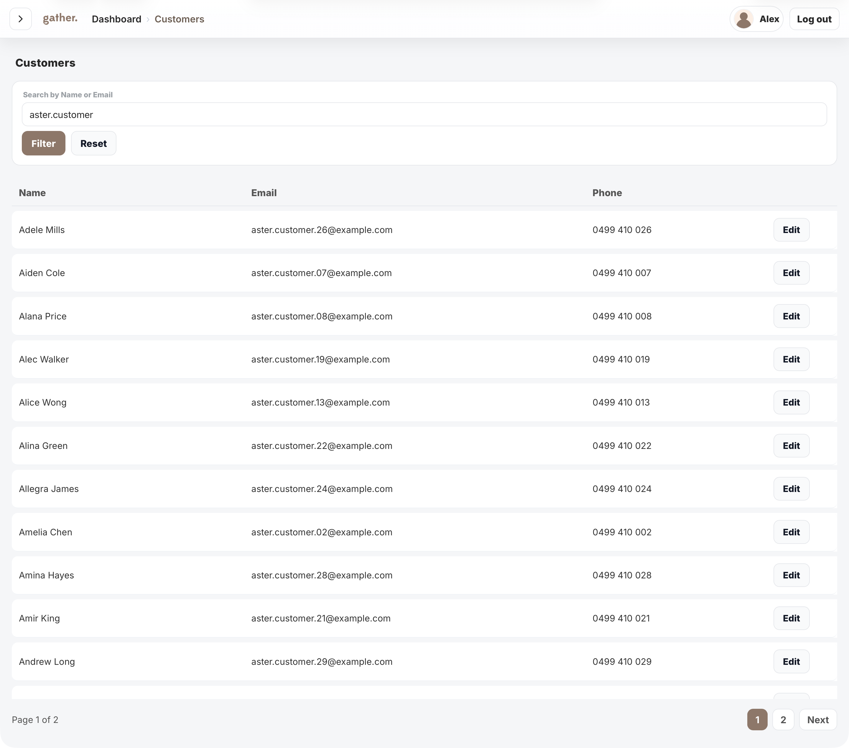 Customer list