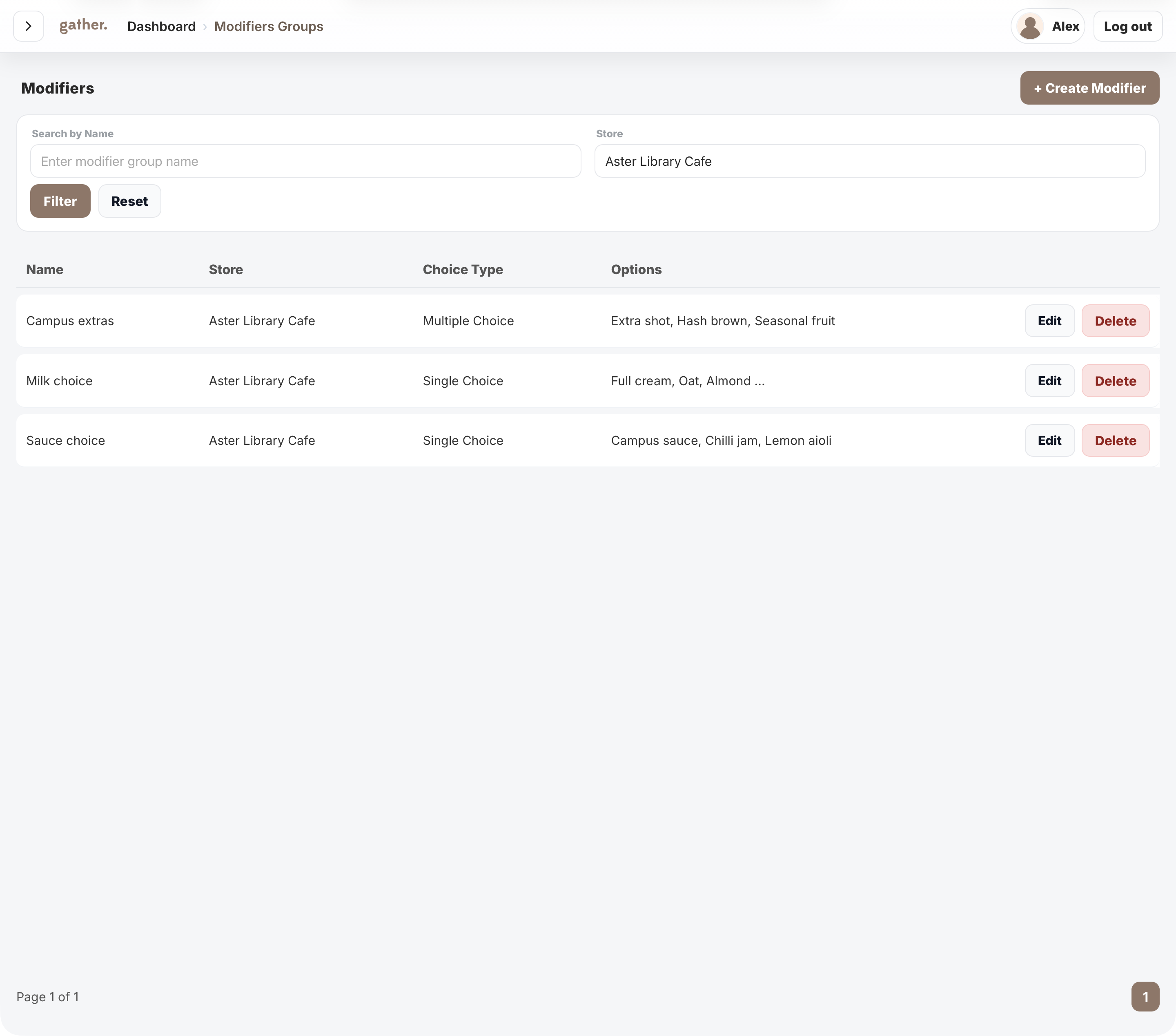 Modifier group management