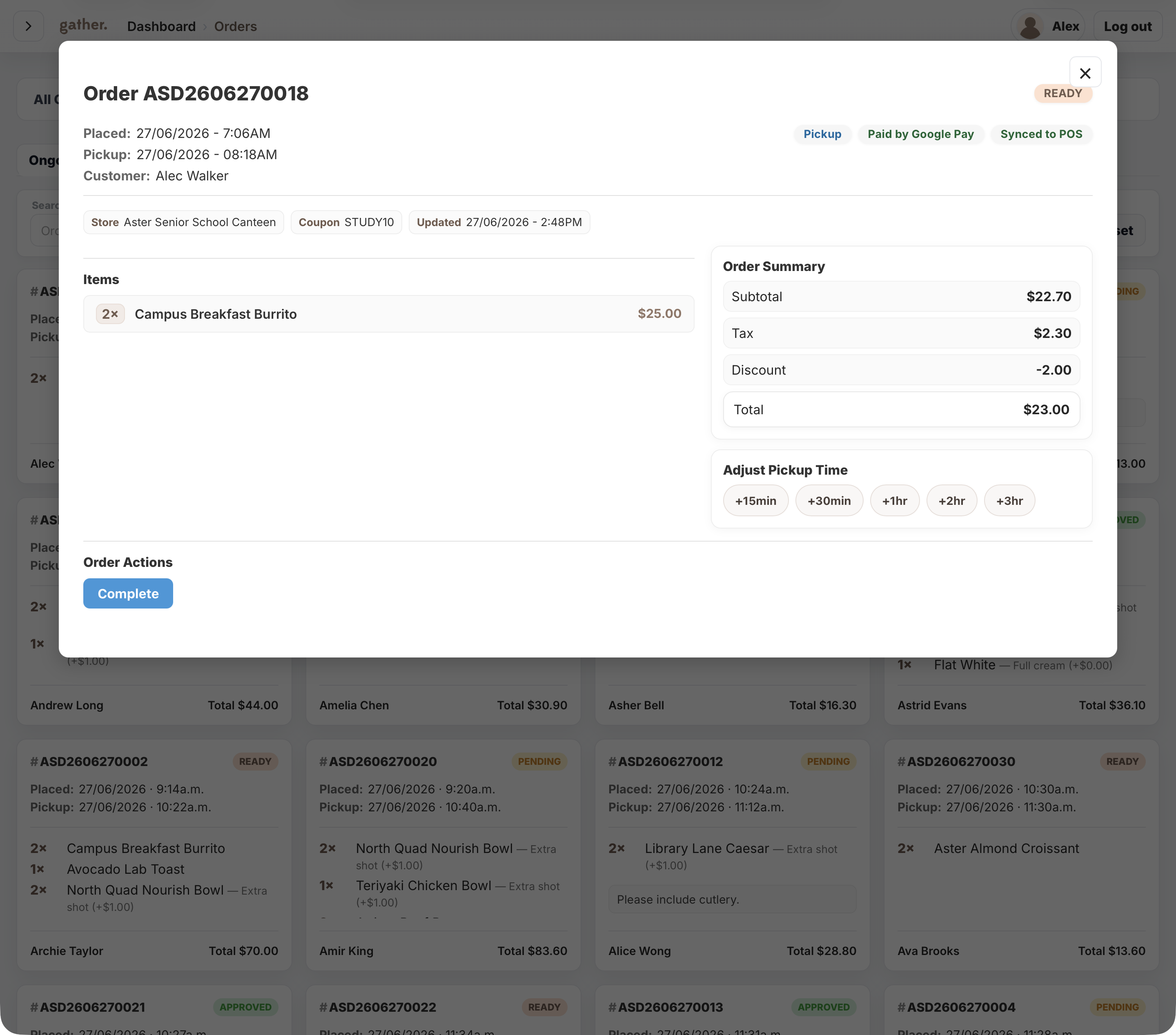 Order detail and actions