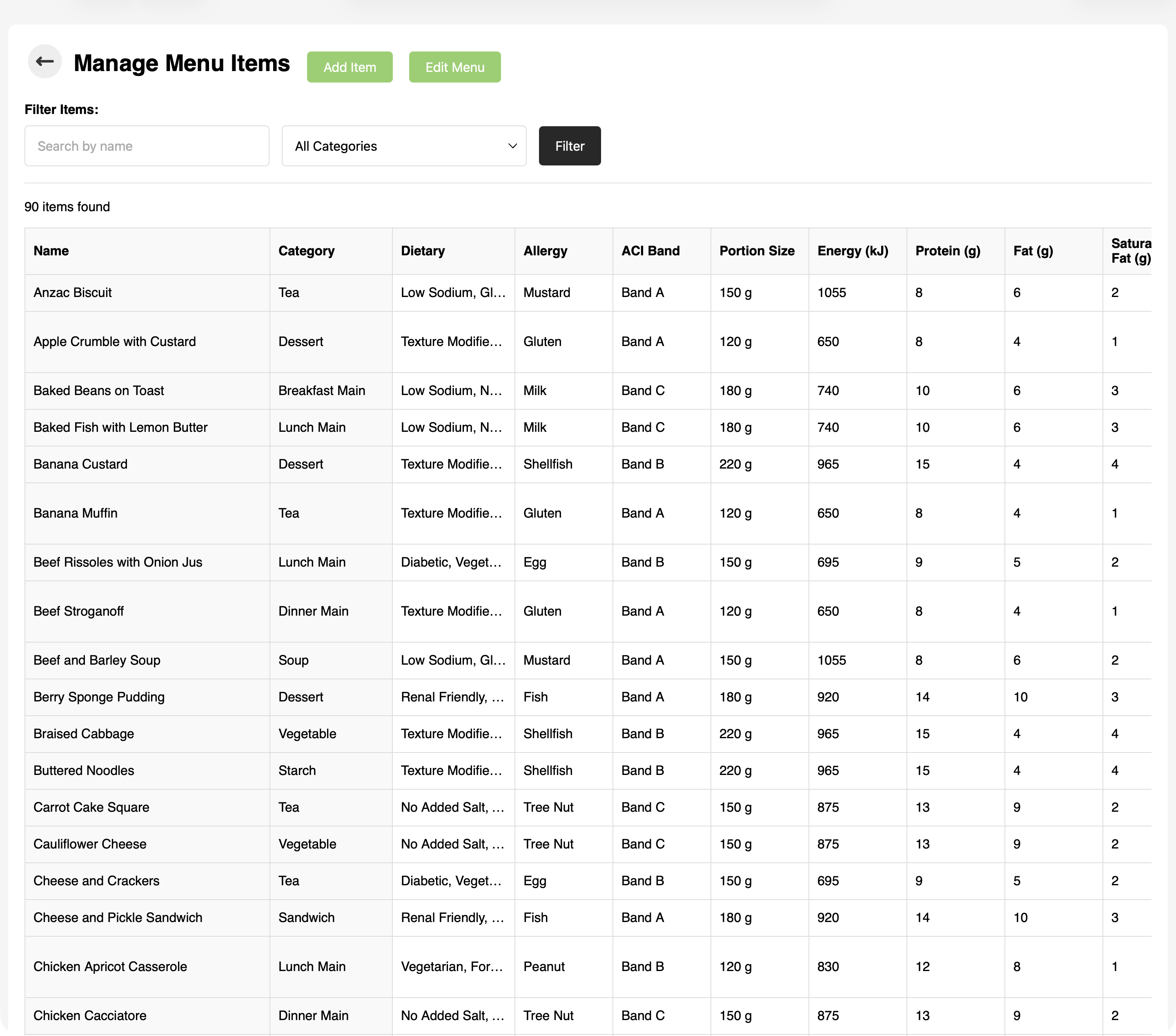 Menu item library