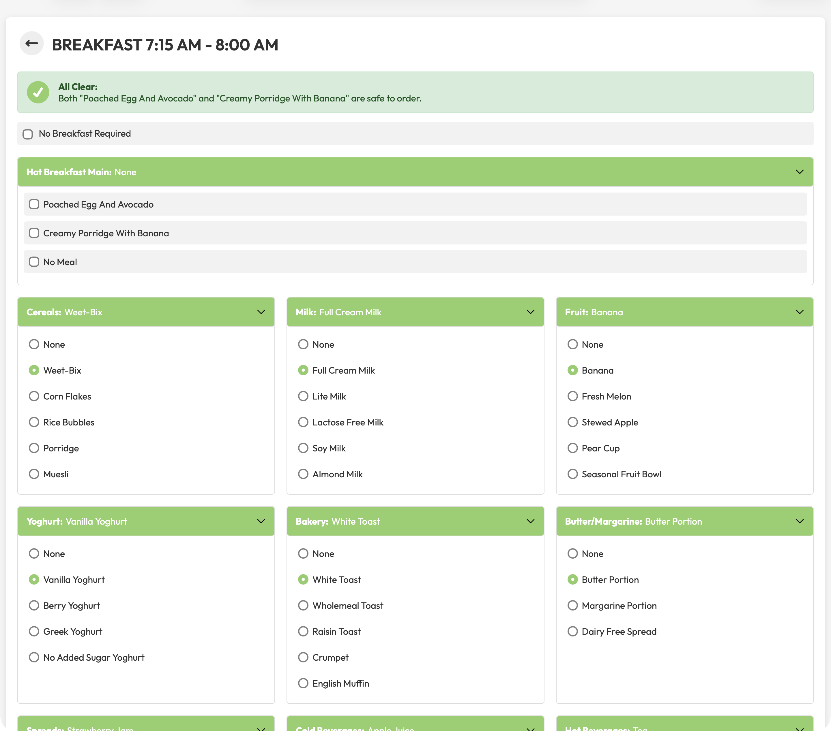 Breakfast order step