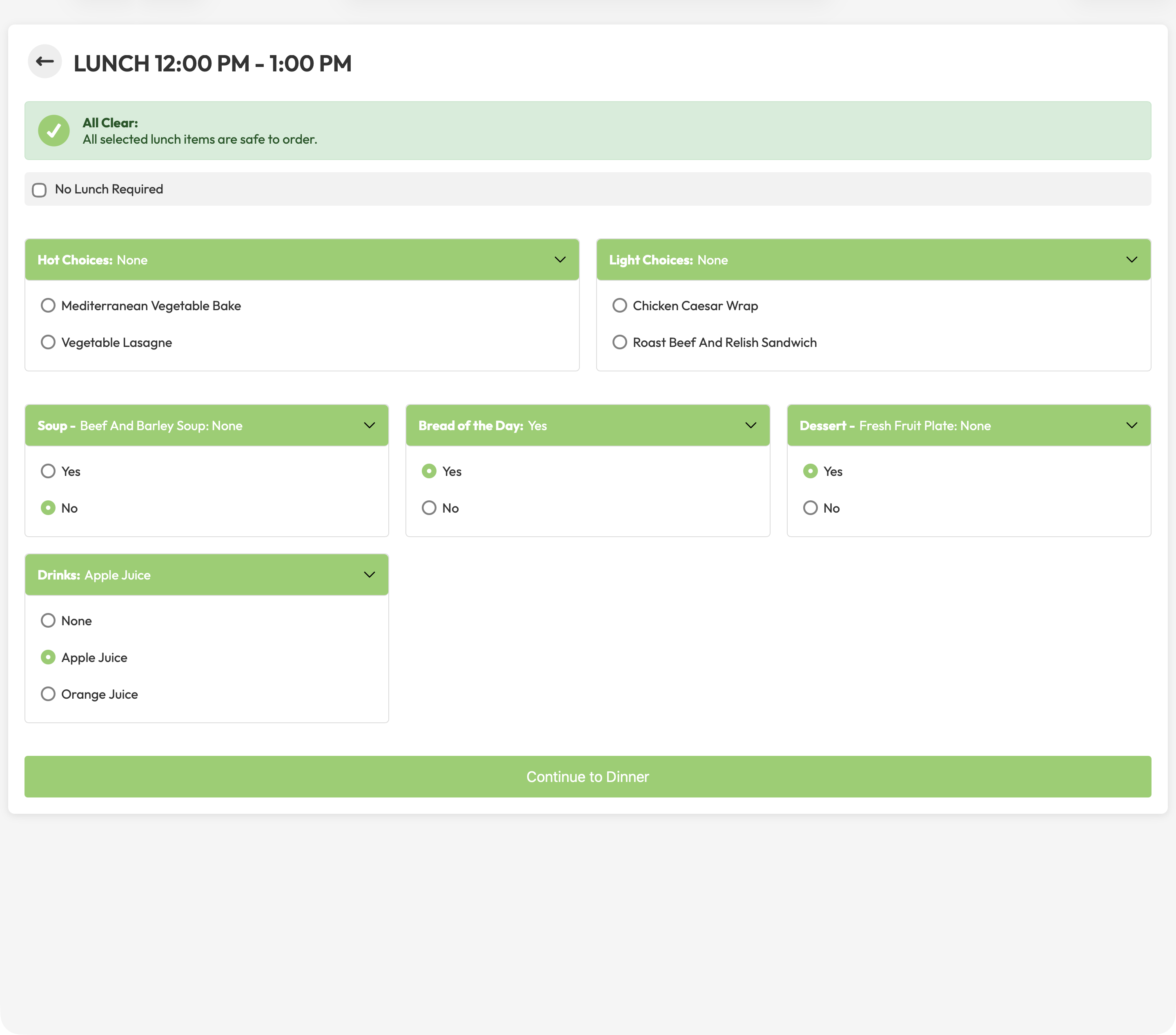 Lunch order step