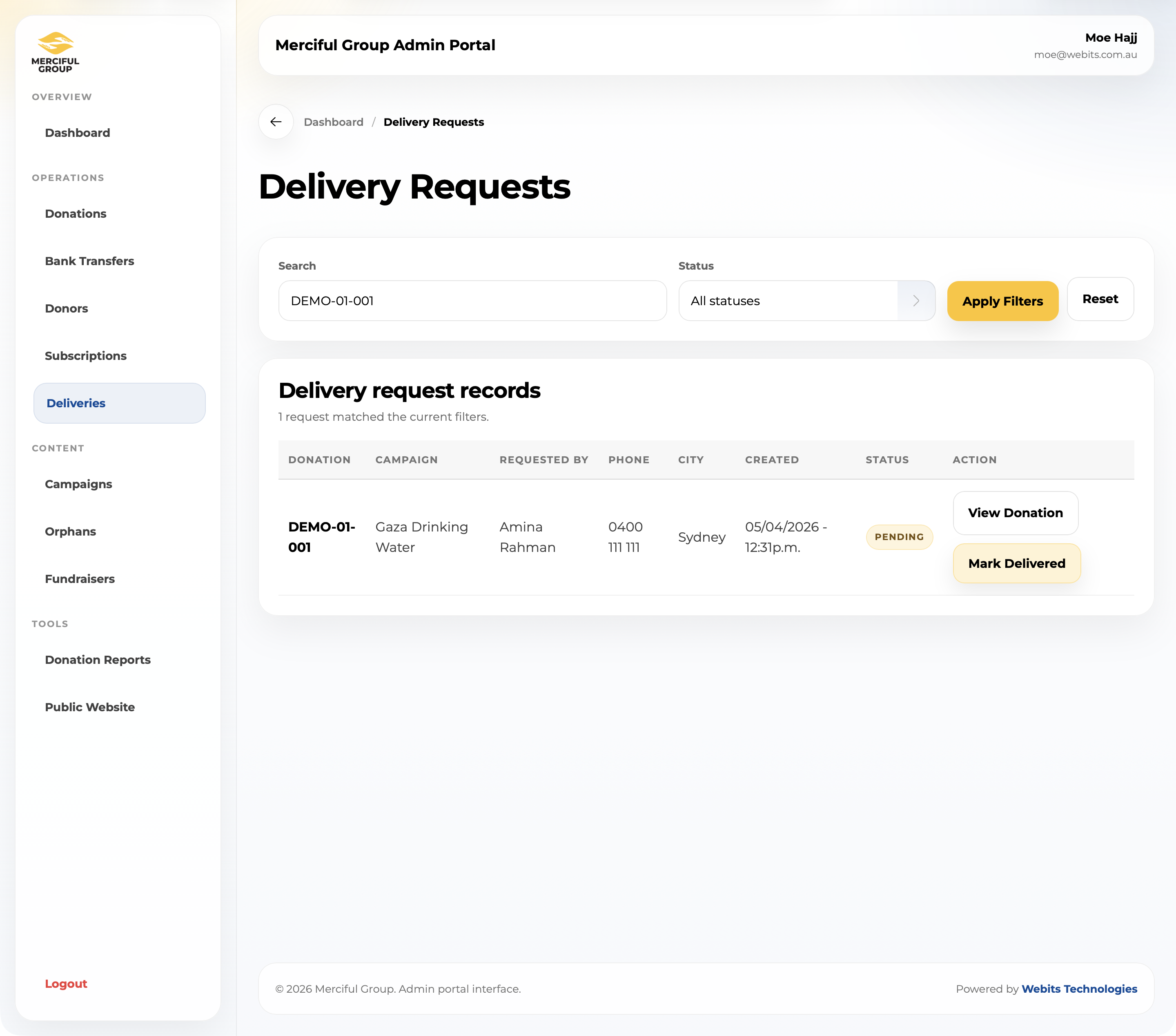 Delivery Requests