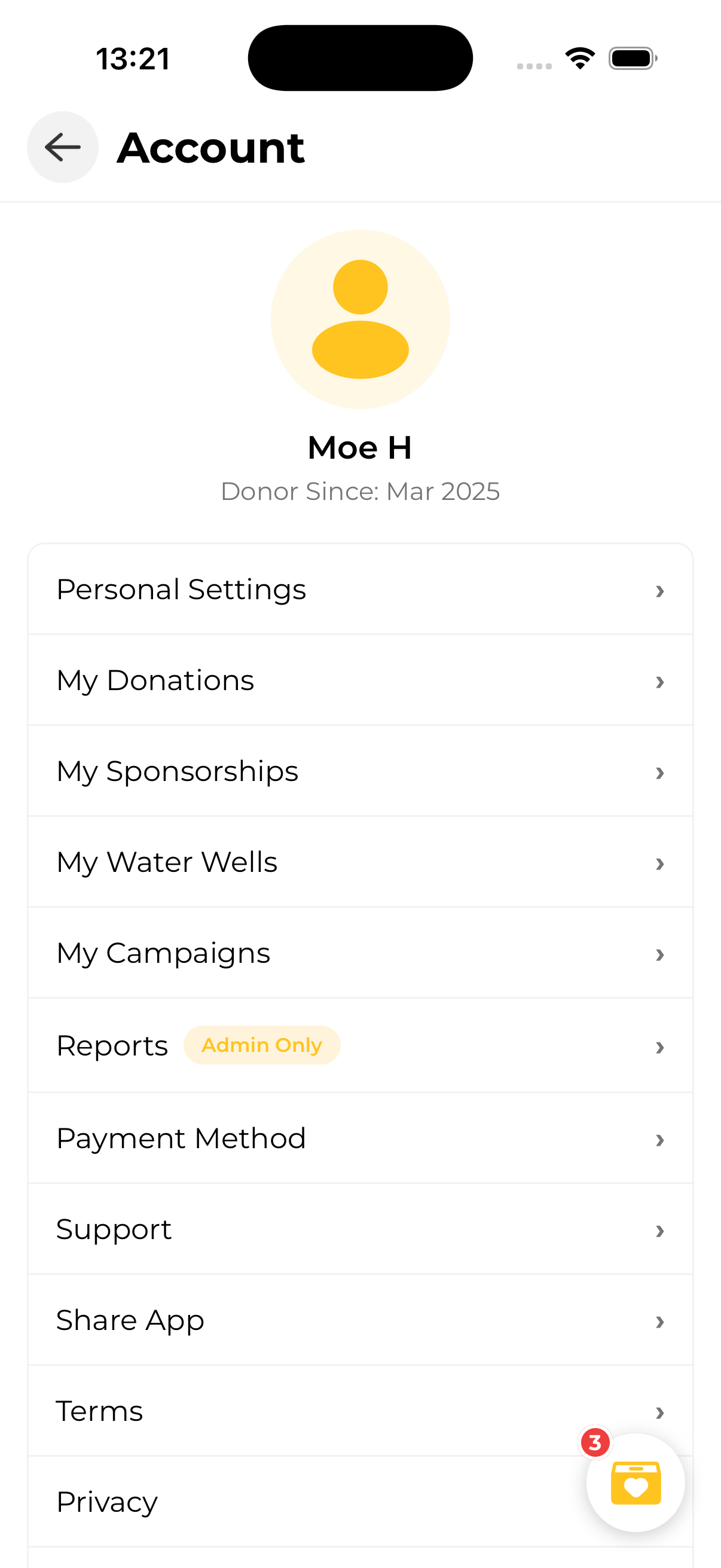Account screen