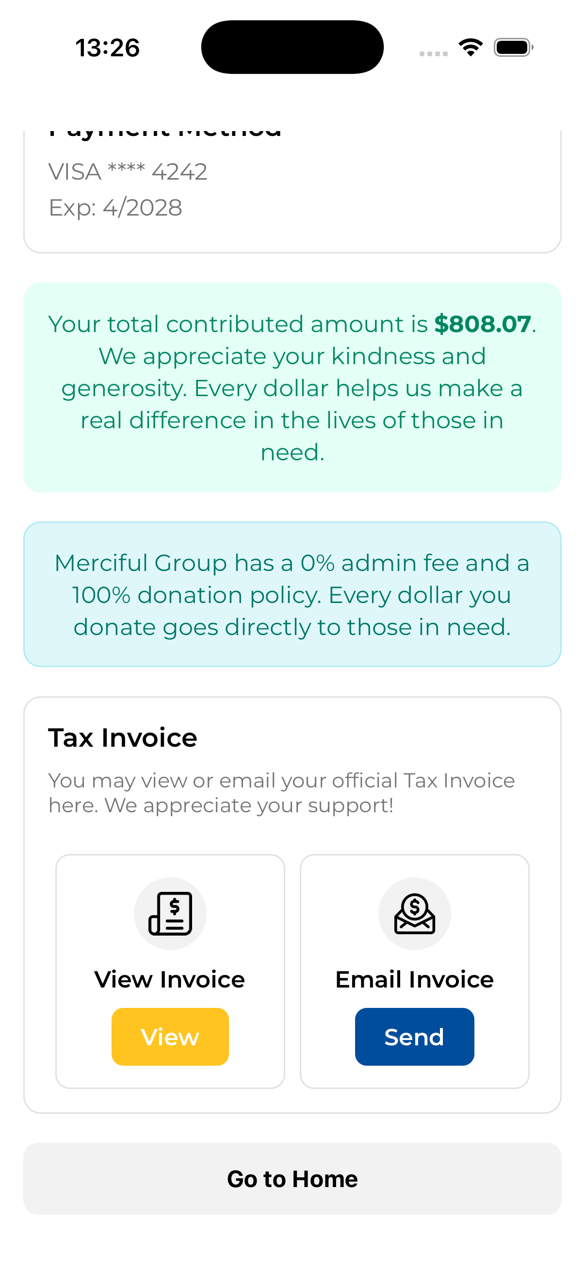 Donation receipt and invoice