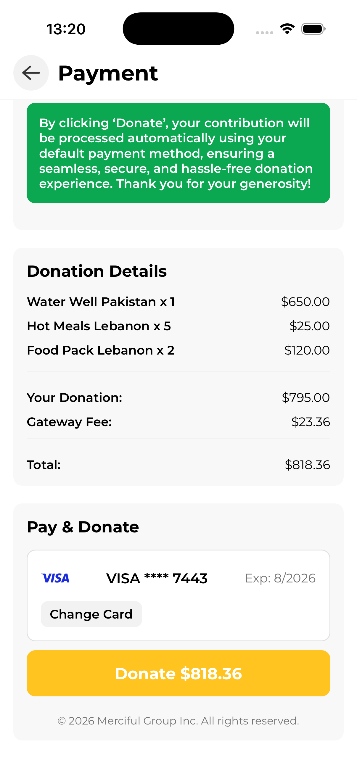 Payment summary