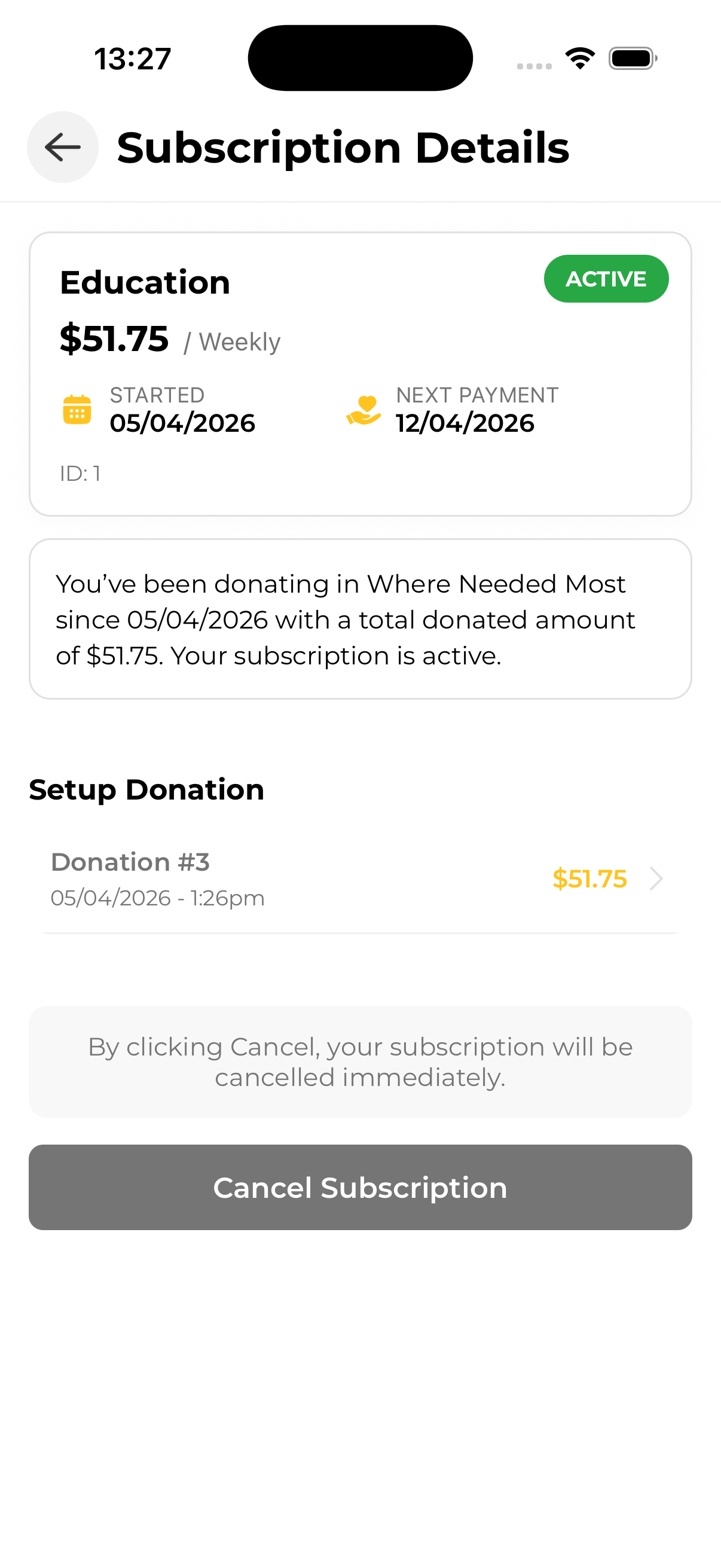 Subscription details