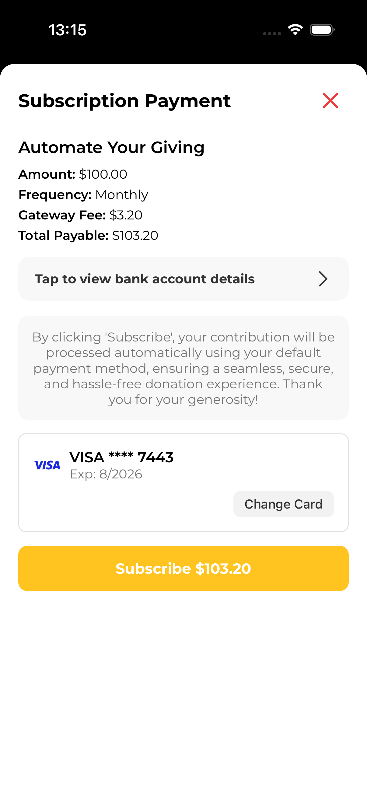 Subscription payment