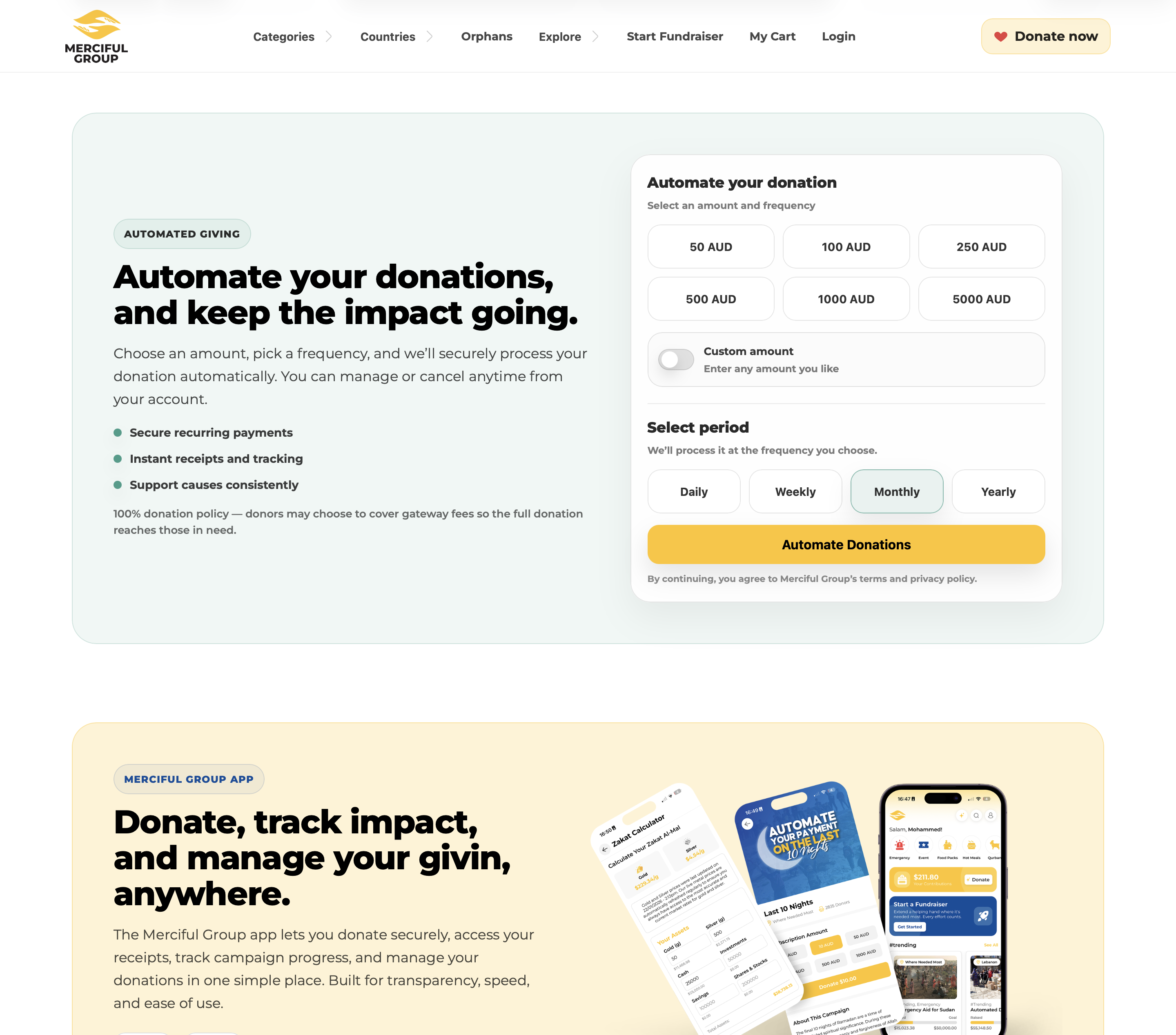 Homepage automated giving
