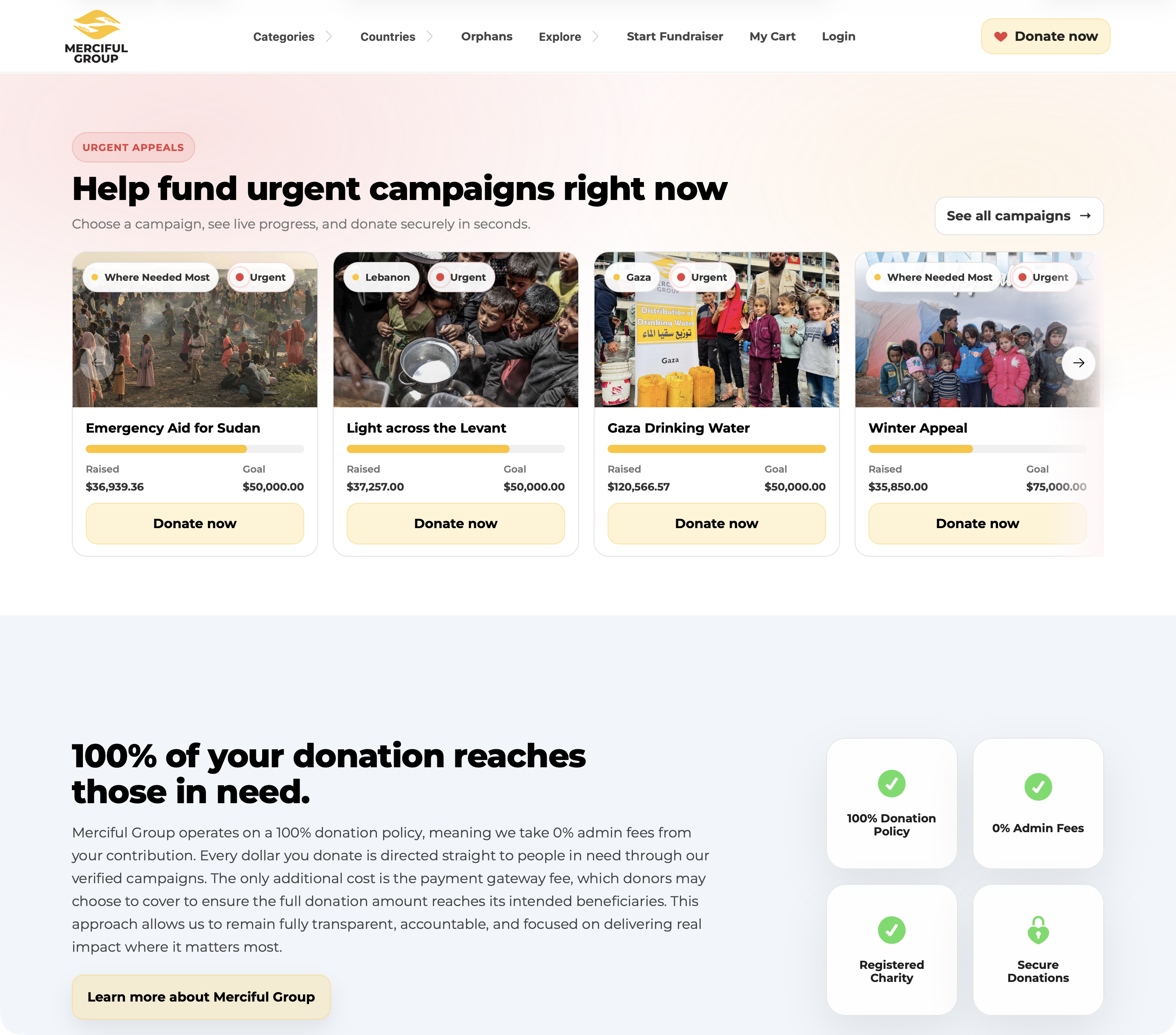 Homepage urgent appeals
