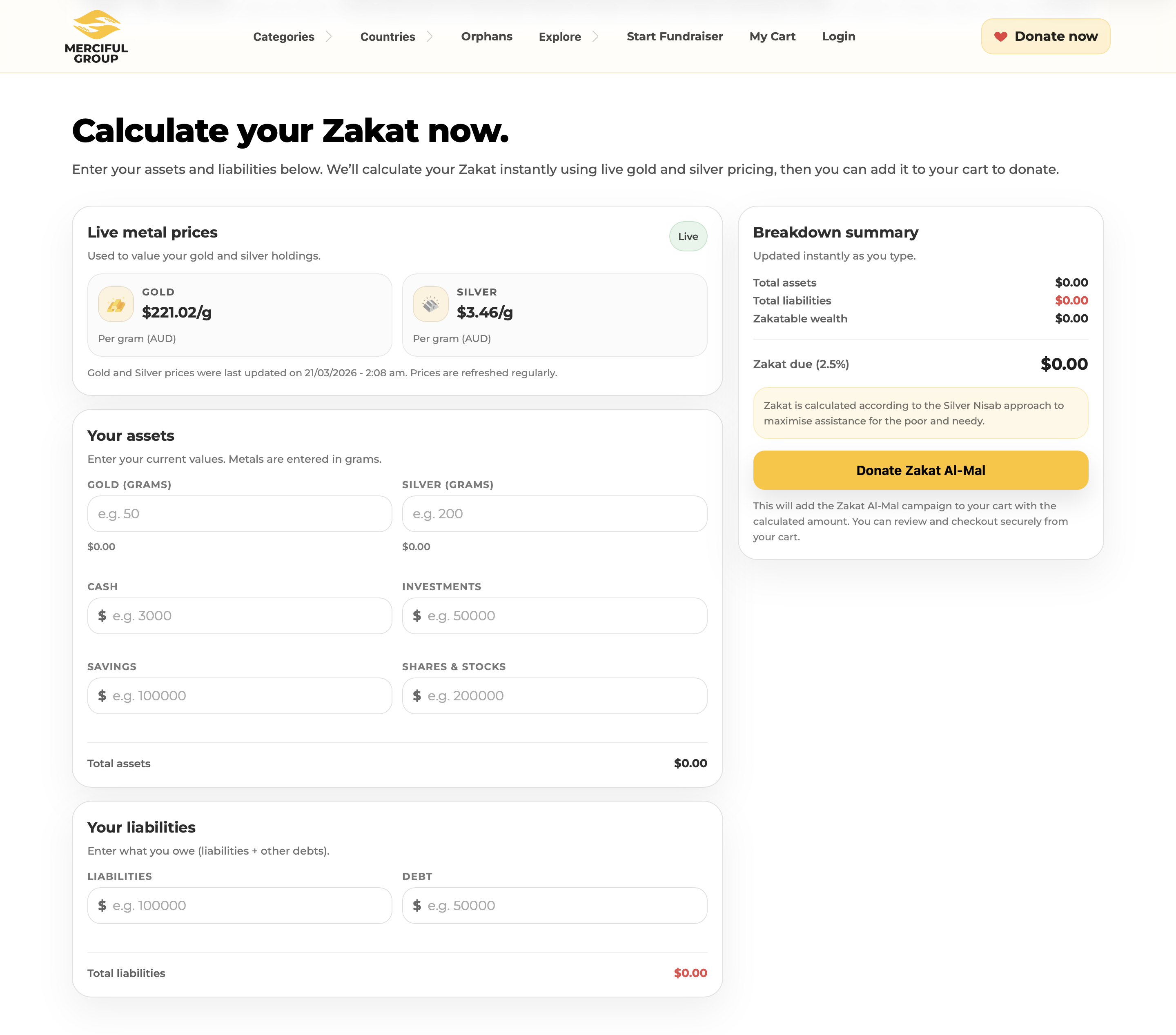 Zakat calculator flow