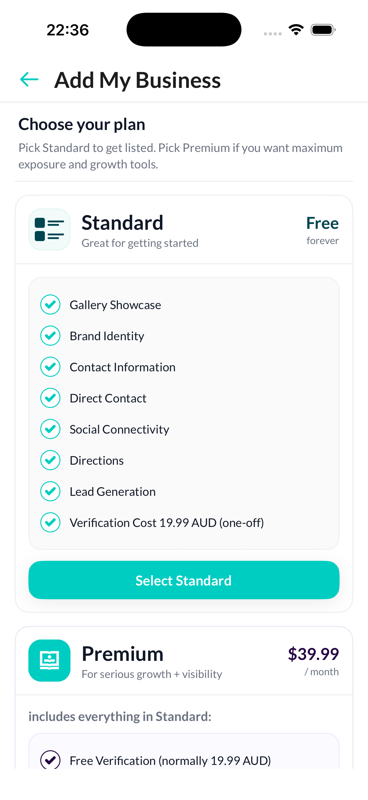 App plan selection
