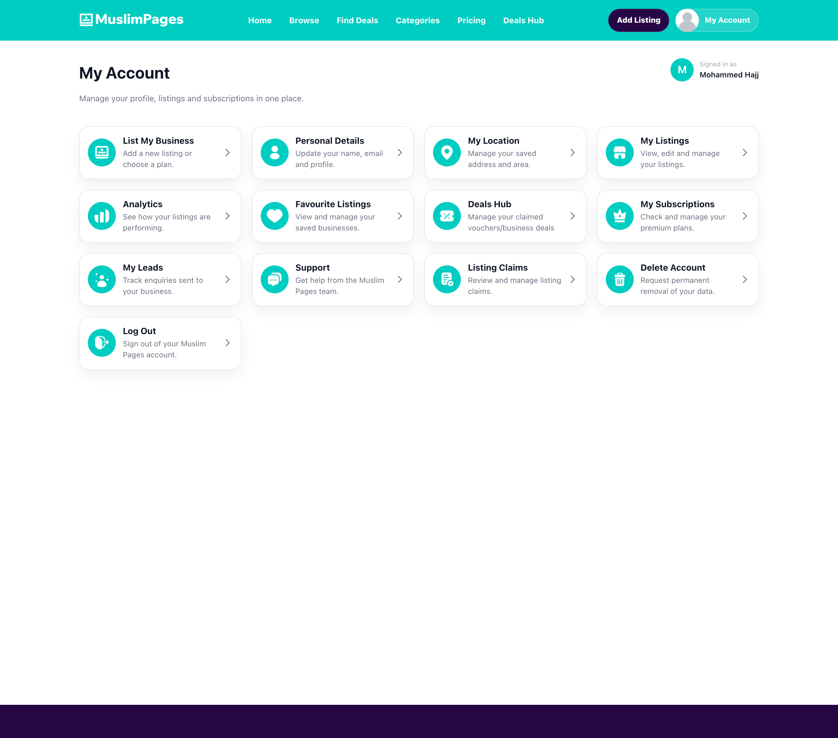 Owner account dashboard