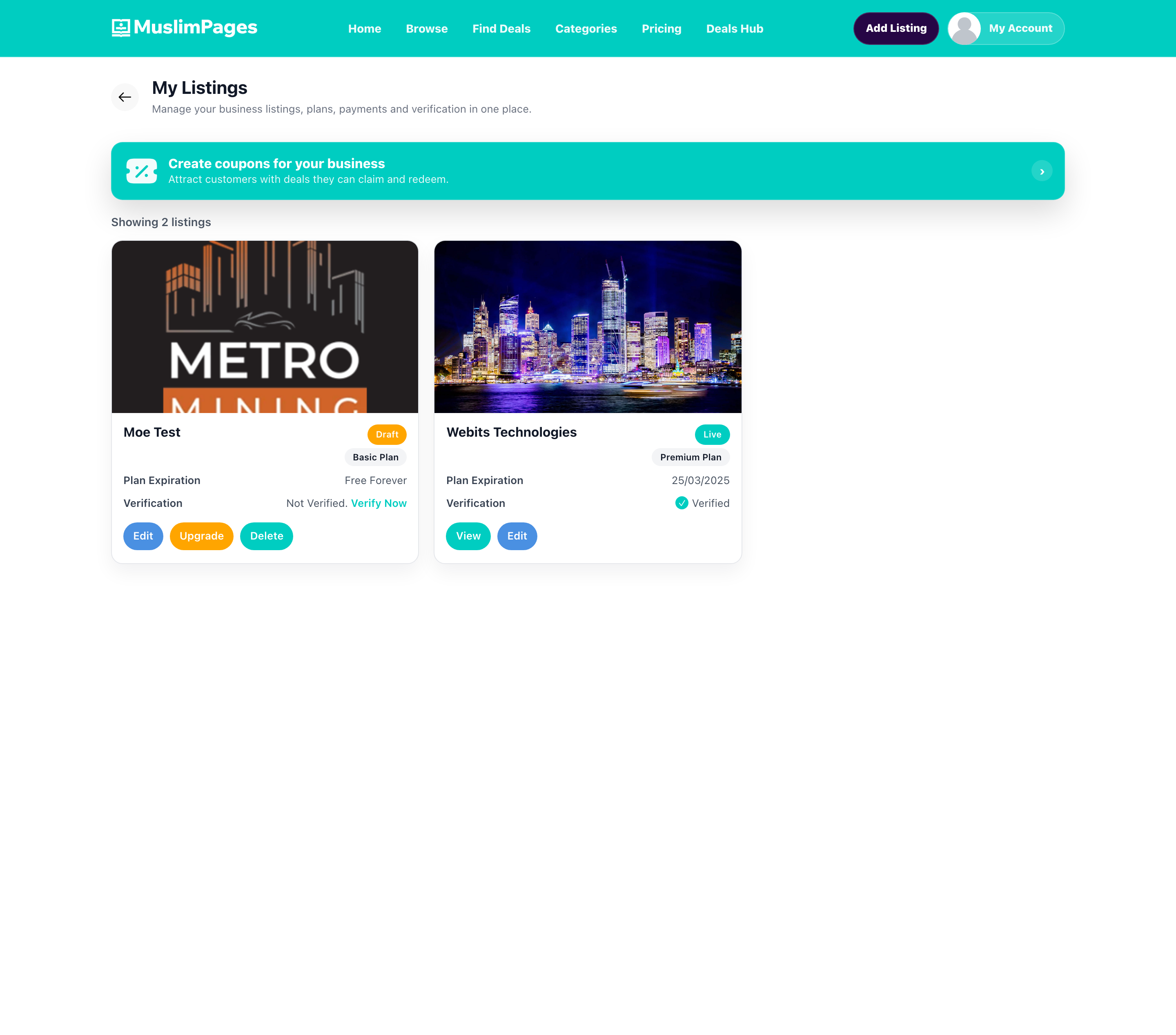 My listings overview