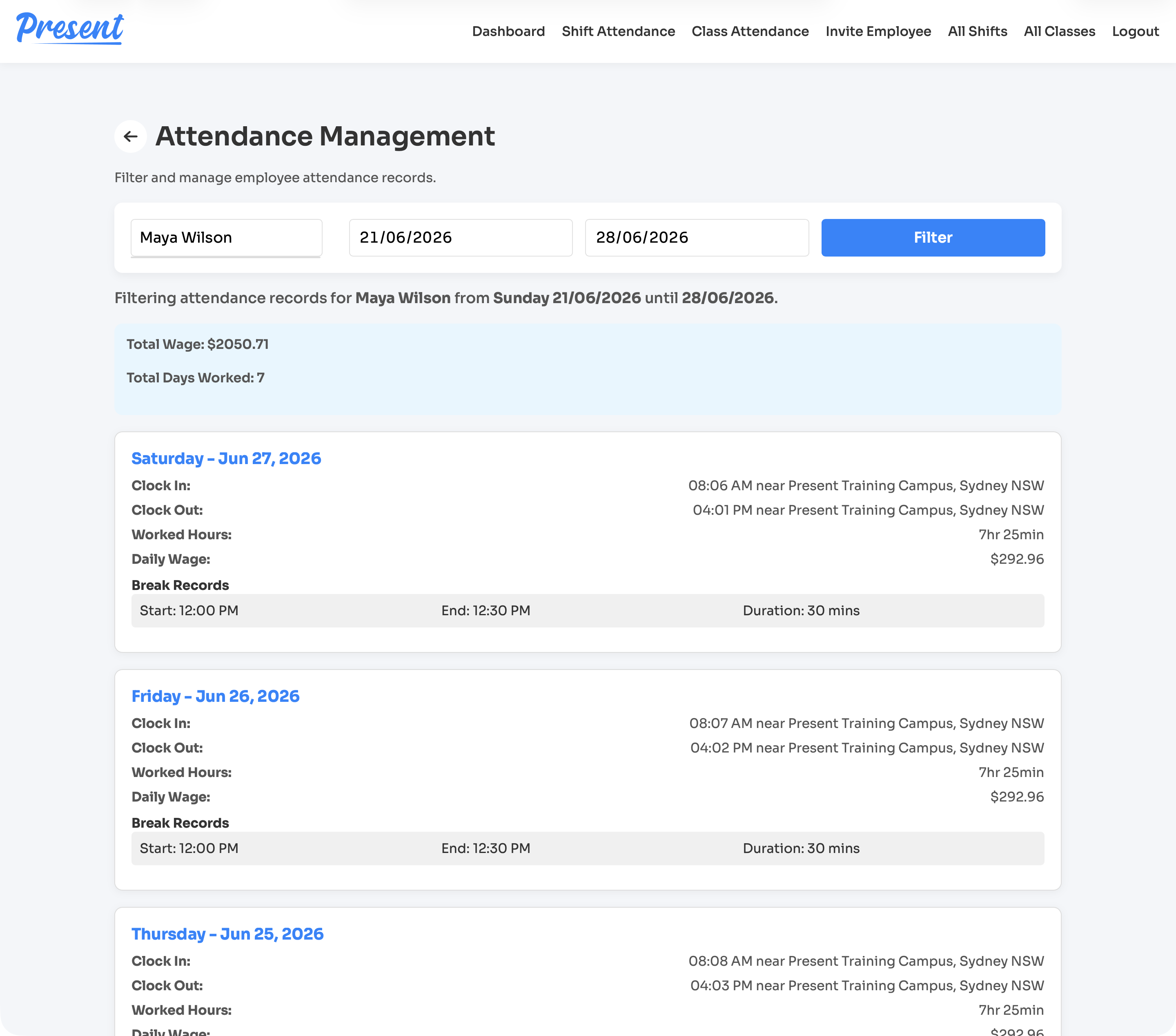 Staff attendance overview