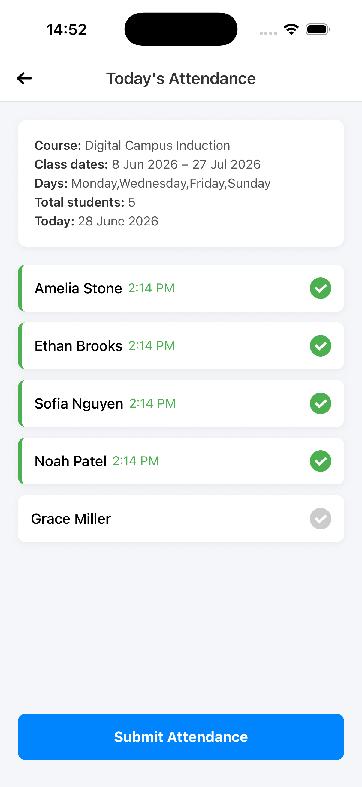 Mobile attendance marking