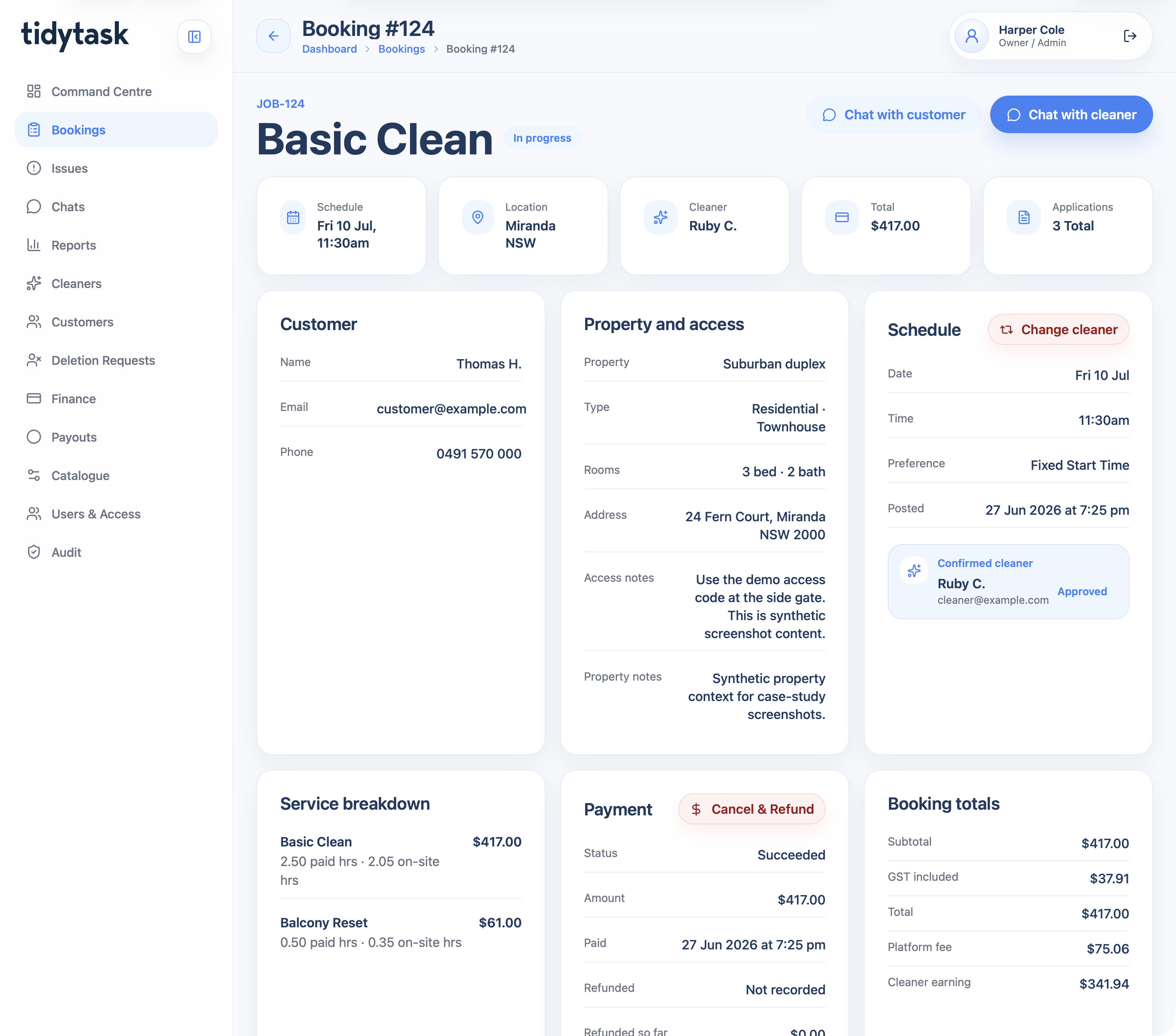Booking operations detail