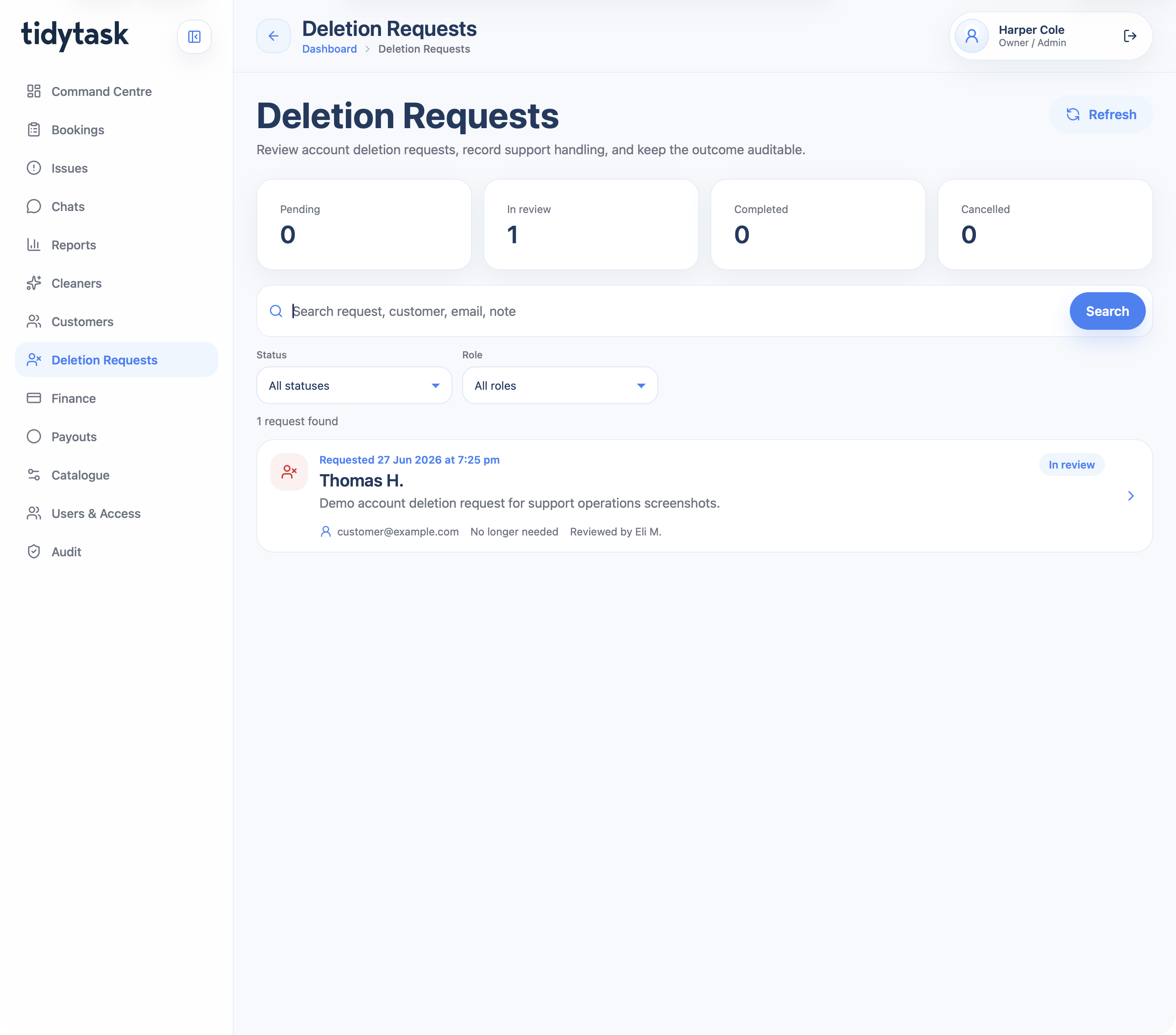 Account deletion requests