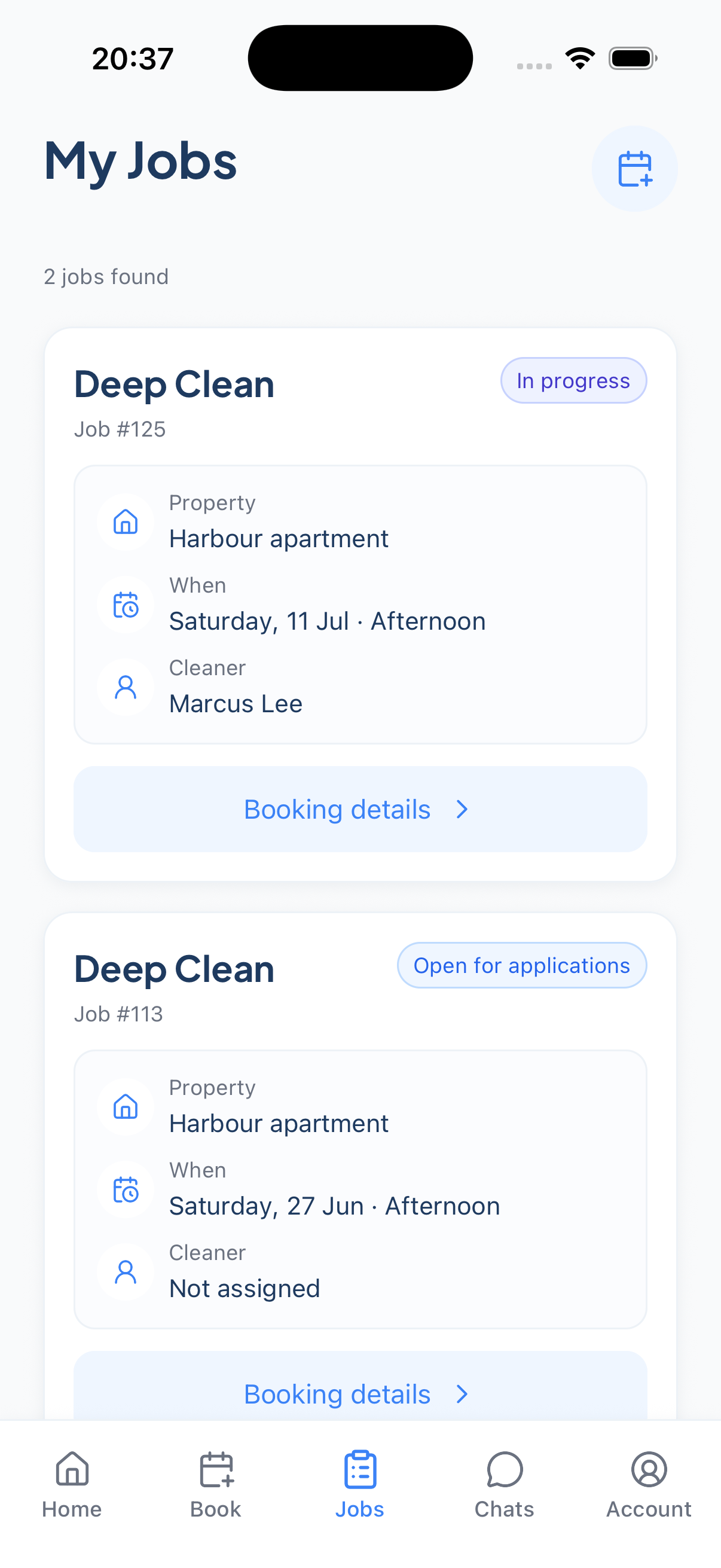 Customer jobs list