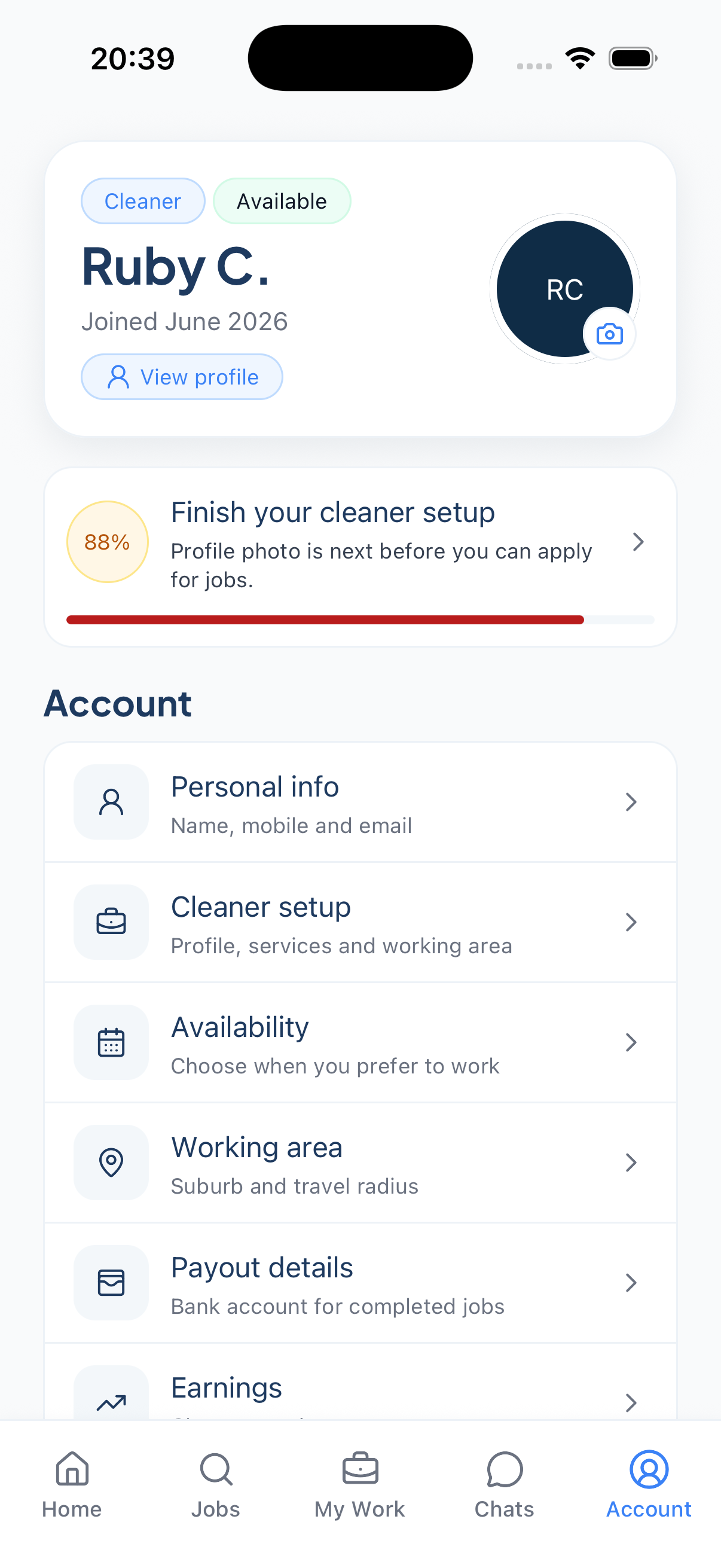 Cleaner account