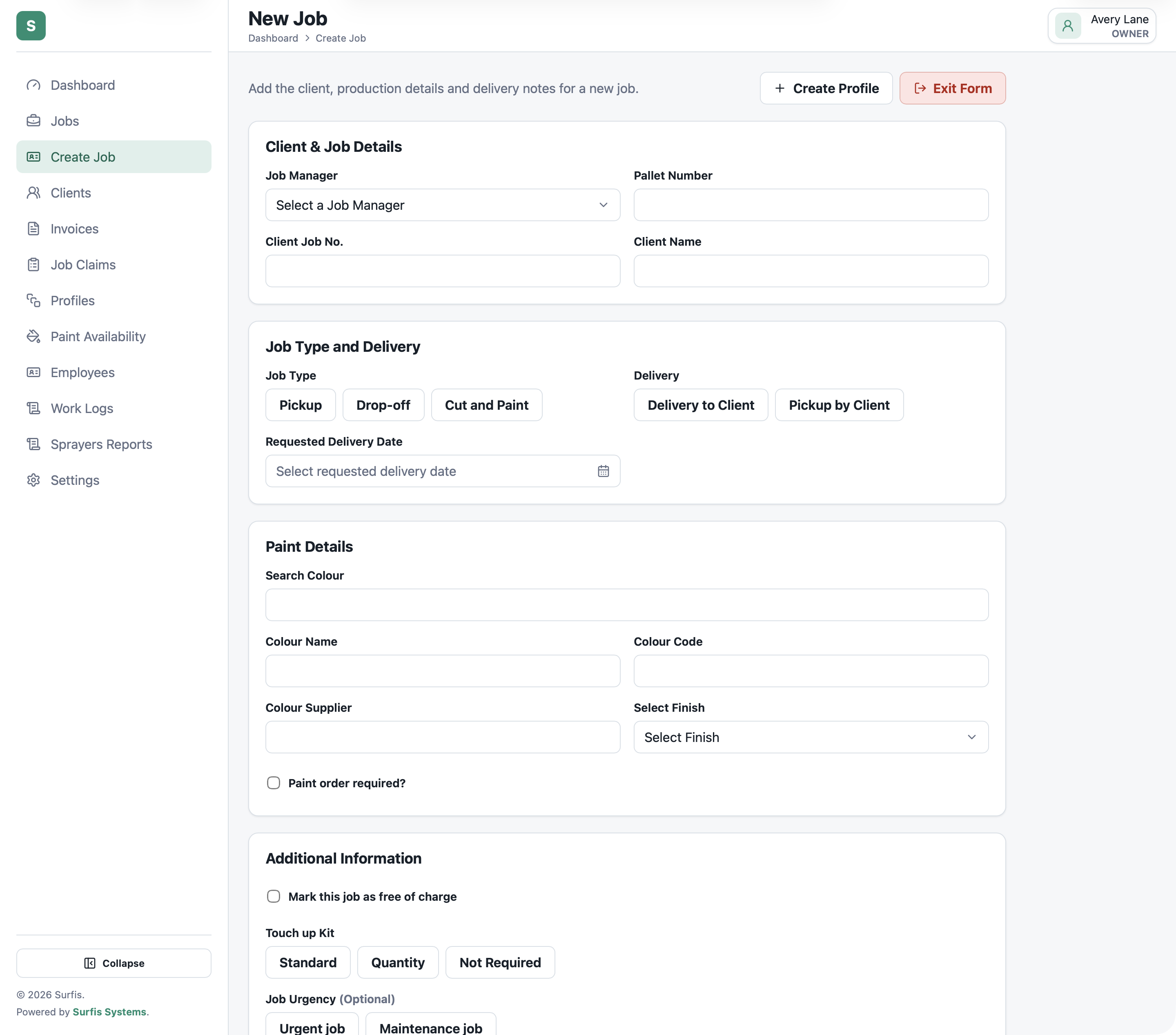 Create job client details