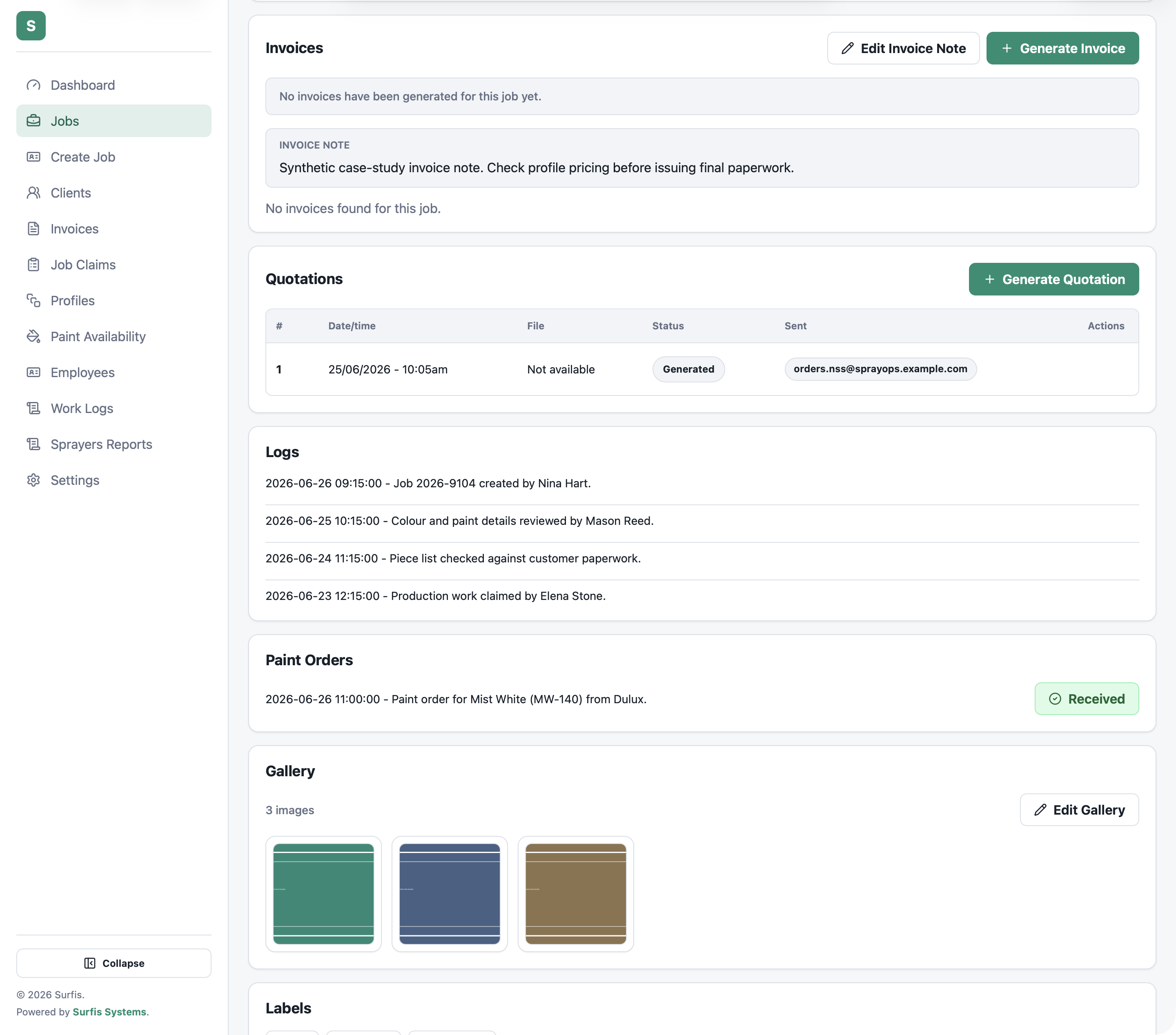 Quotation and invoice section
